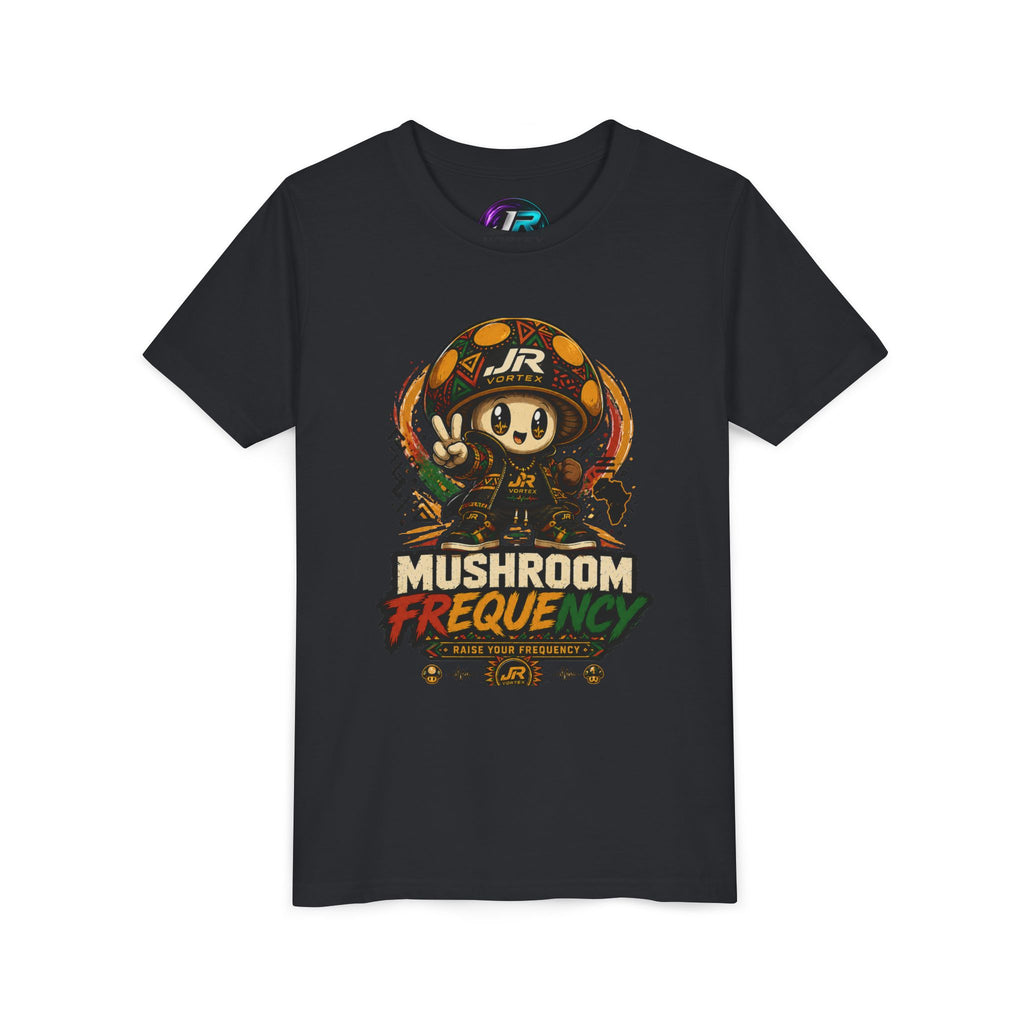 Mushroom Frequency Youth Tee — Playful Peace Sign Graphic