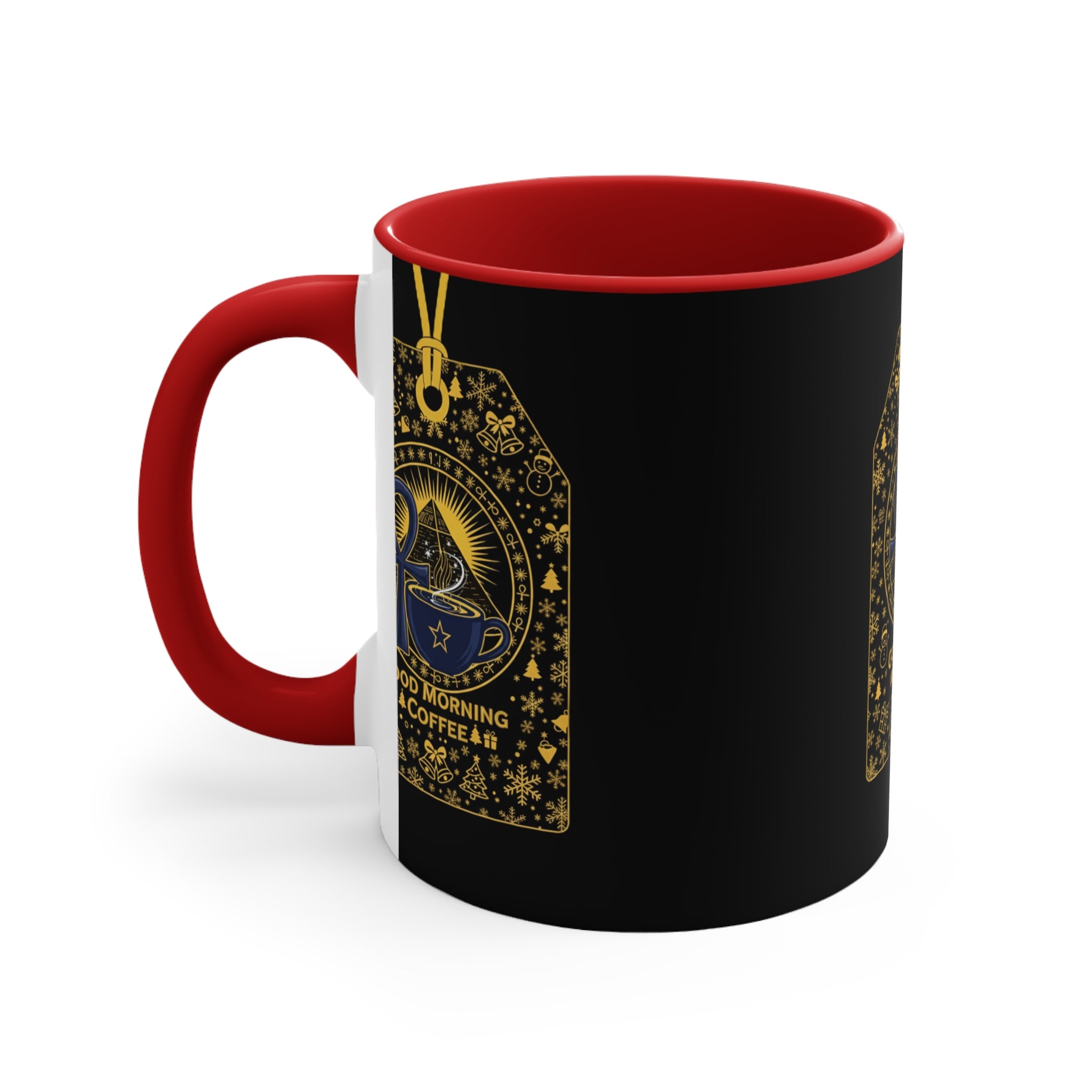 Good Morning & Coffee Accent Mug — Vintage Gold Tag Coffee Cup