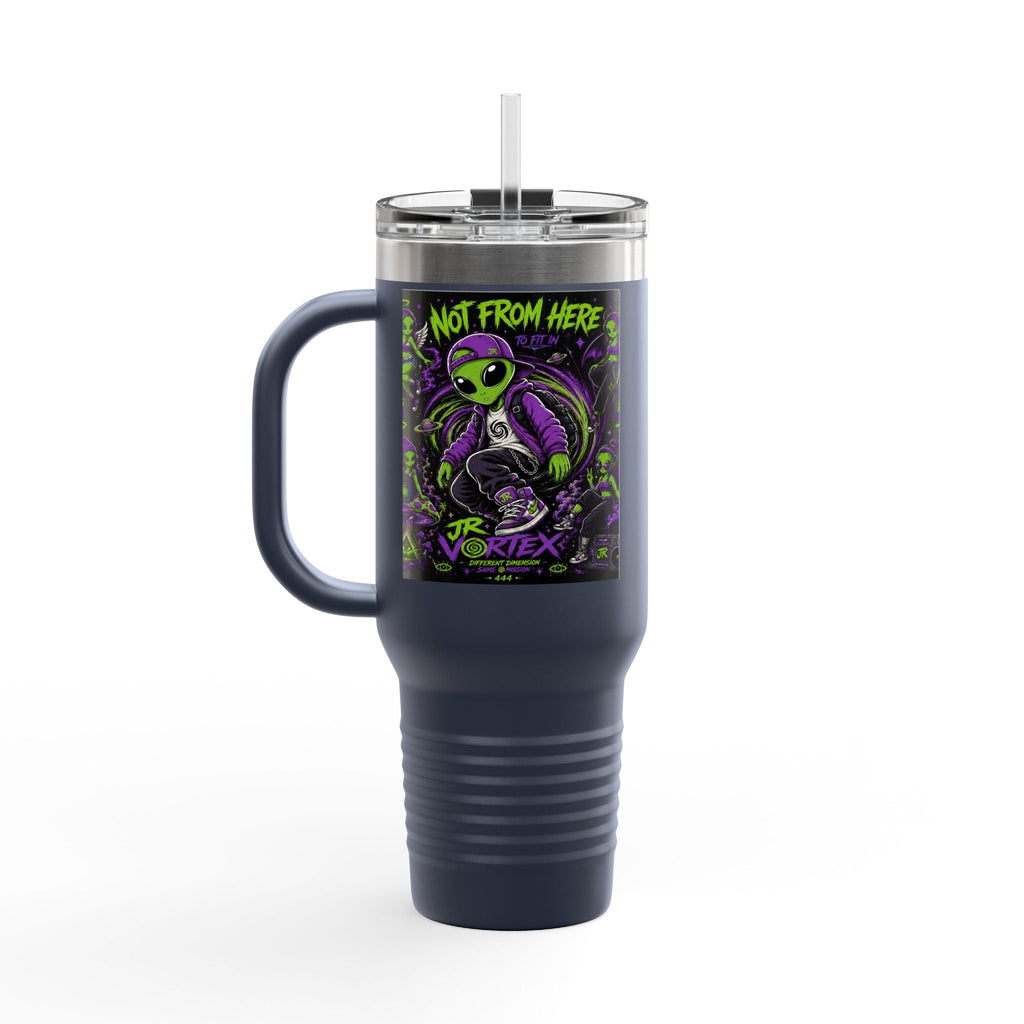40oz Insulated Travel Mug — "Not From Here to Fit In" Alien Graphic