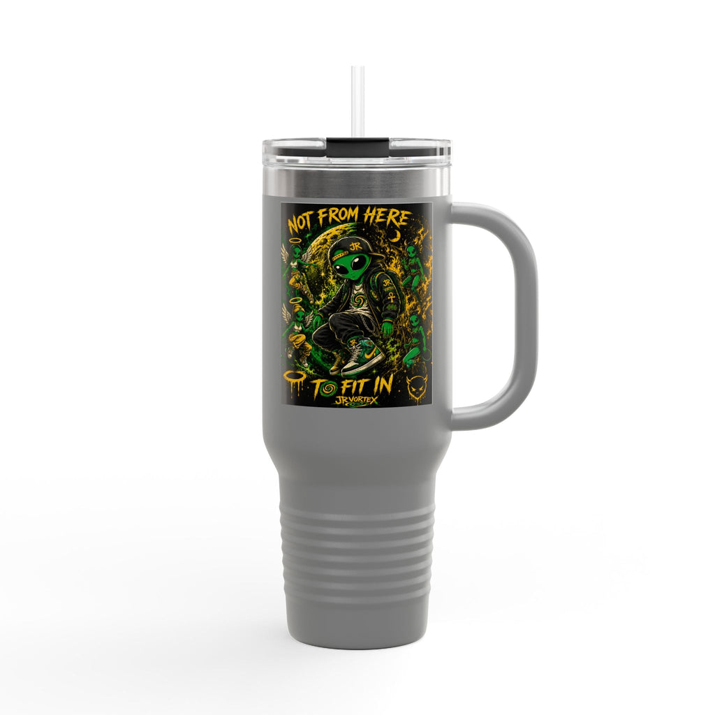 40oz Insulated Travel Mug — "Not From Here to Fit In" Alien Graphic