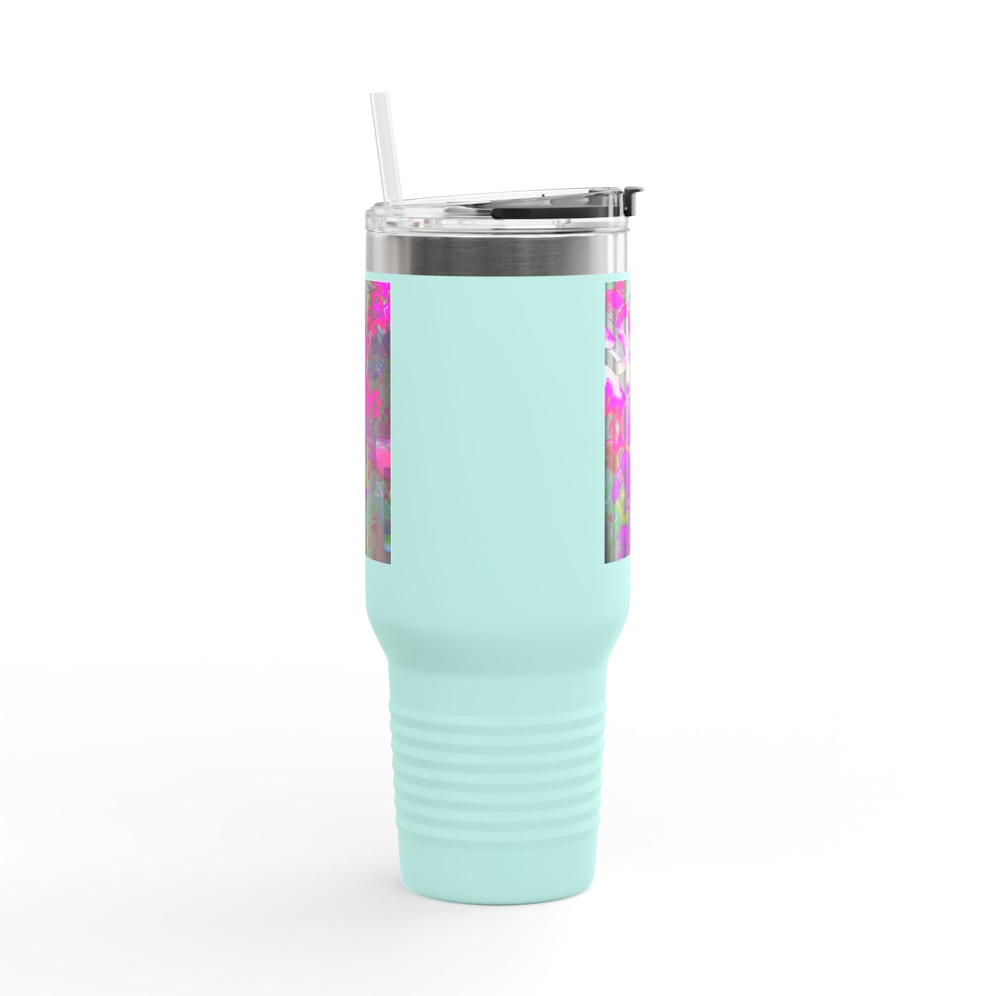 40oz Travel Mug — Neon 'Super Girl' Retro Comic Design