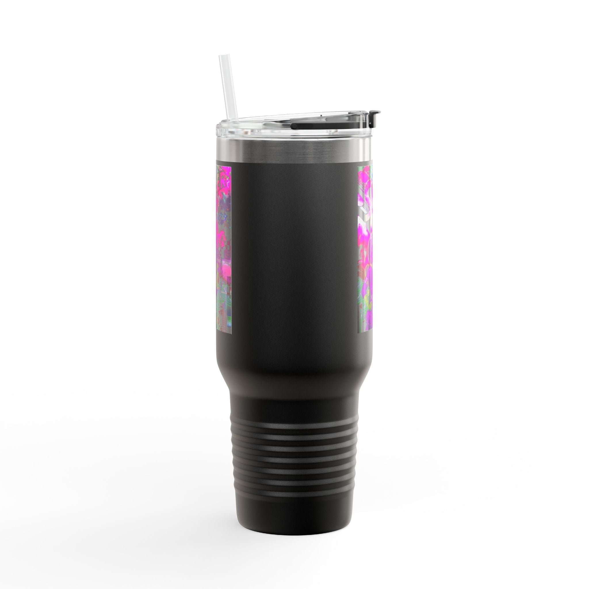 40oz Travel Mug — Neon 'Super Girl' Retro Comic Design