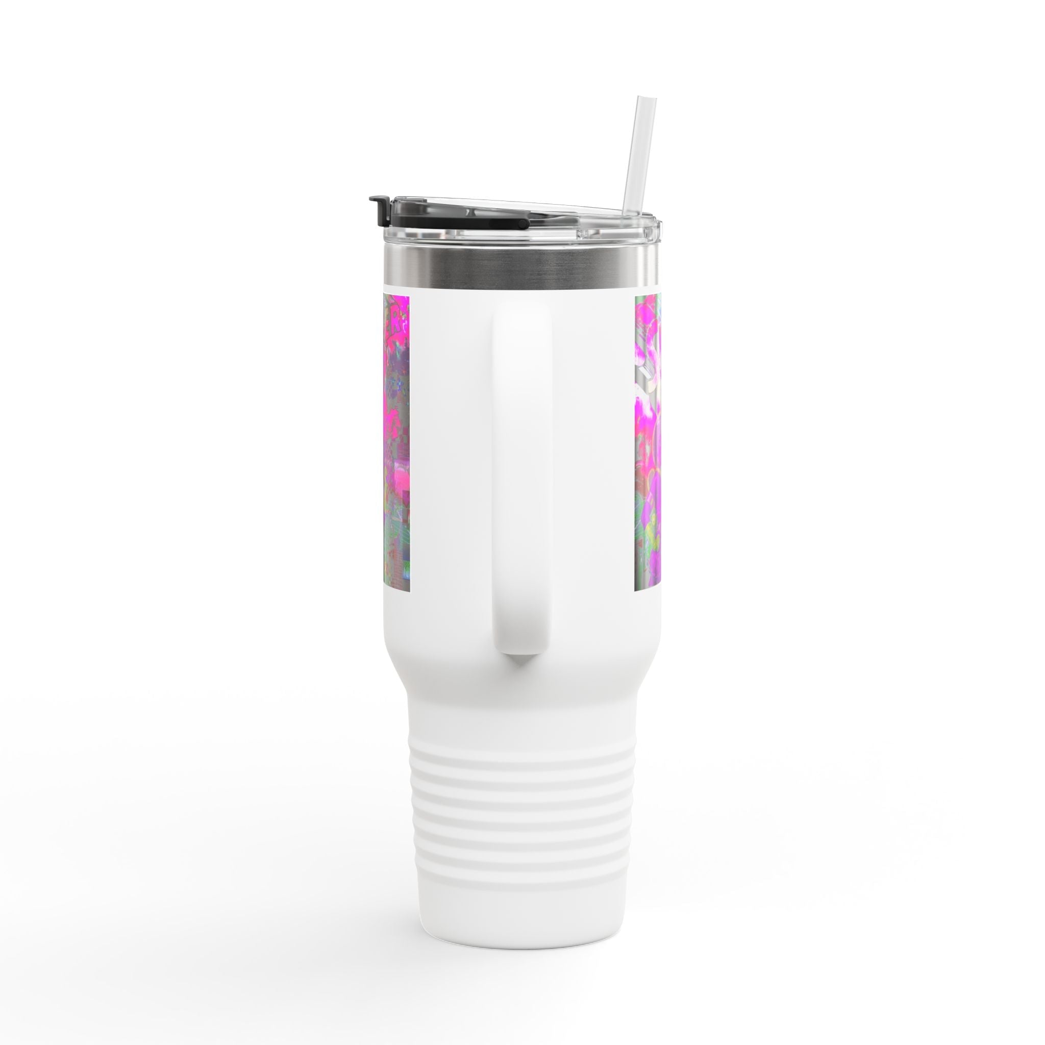 40oz Travel Mug — Neon 'Super Girl' Retro Comic Design