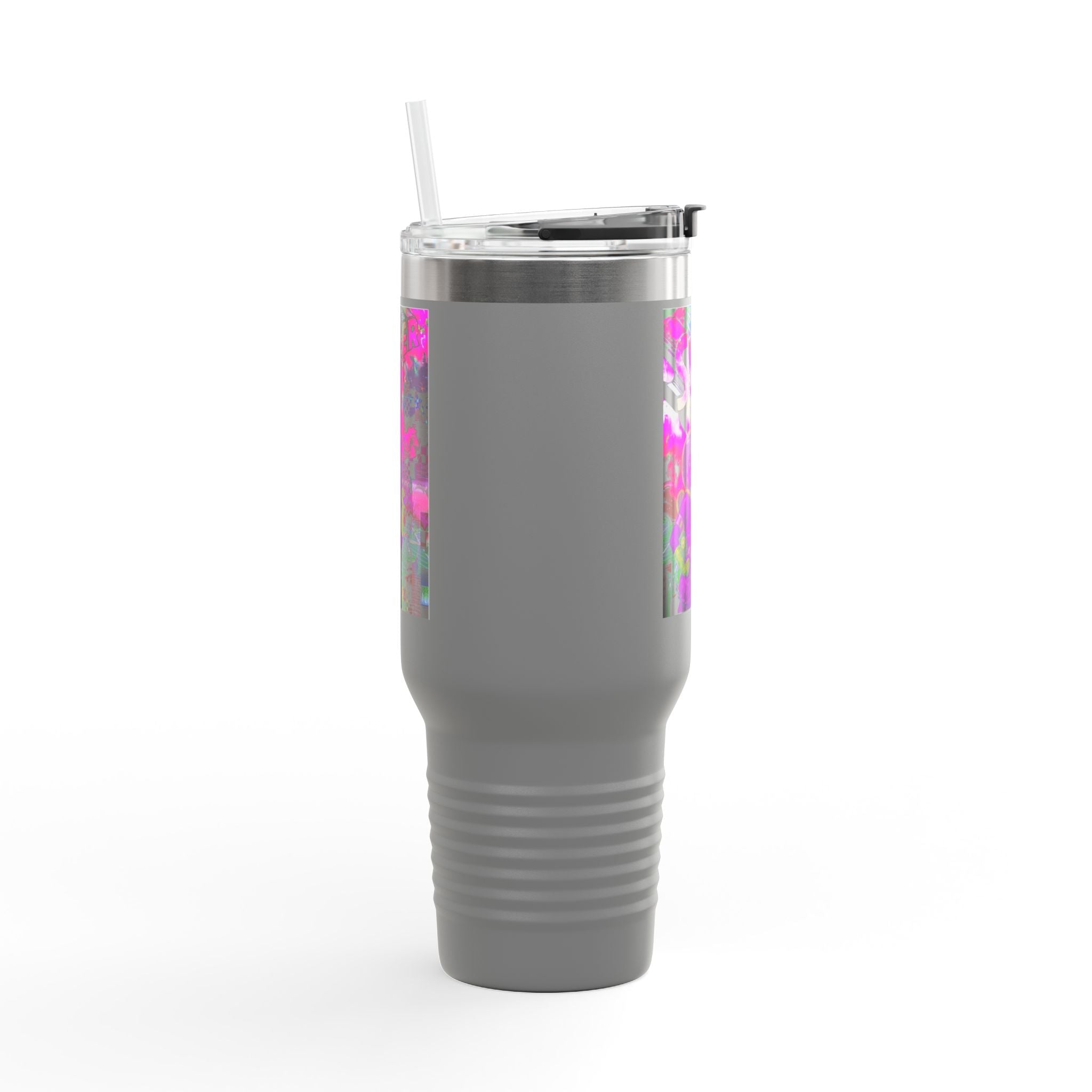 40oz Travel Mug — Neon 'Super Girl' Retro Comic Design