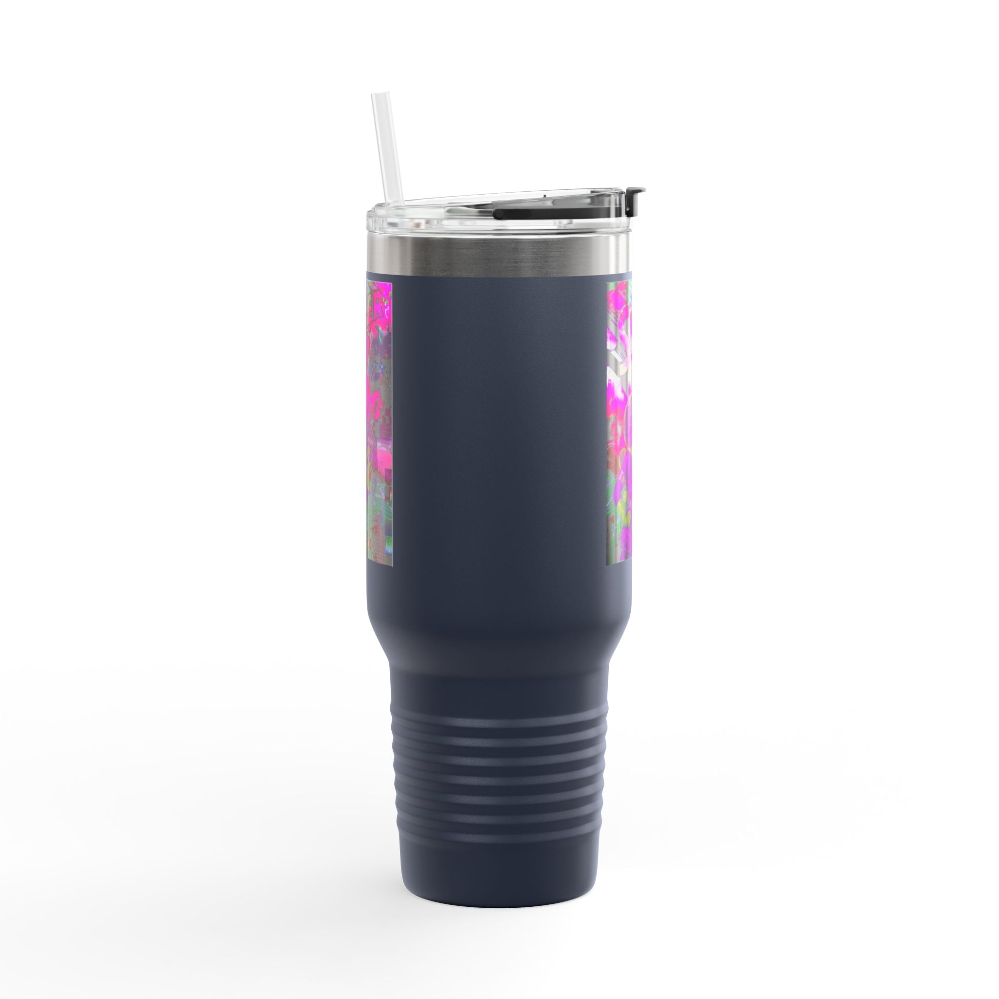 40oz Travel Mug — Neon 'Super Girl' Retro Comic Design