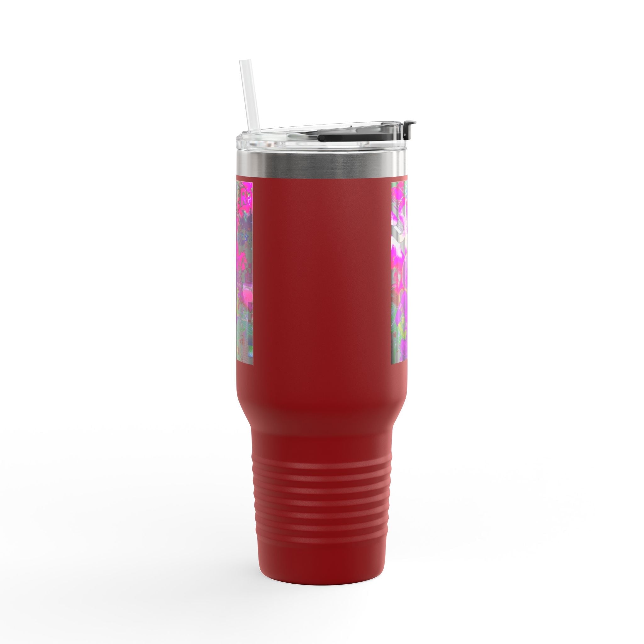 40oz Travel Mug — Neon 'Super Girl' Retro Comic Design