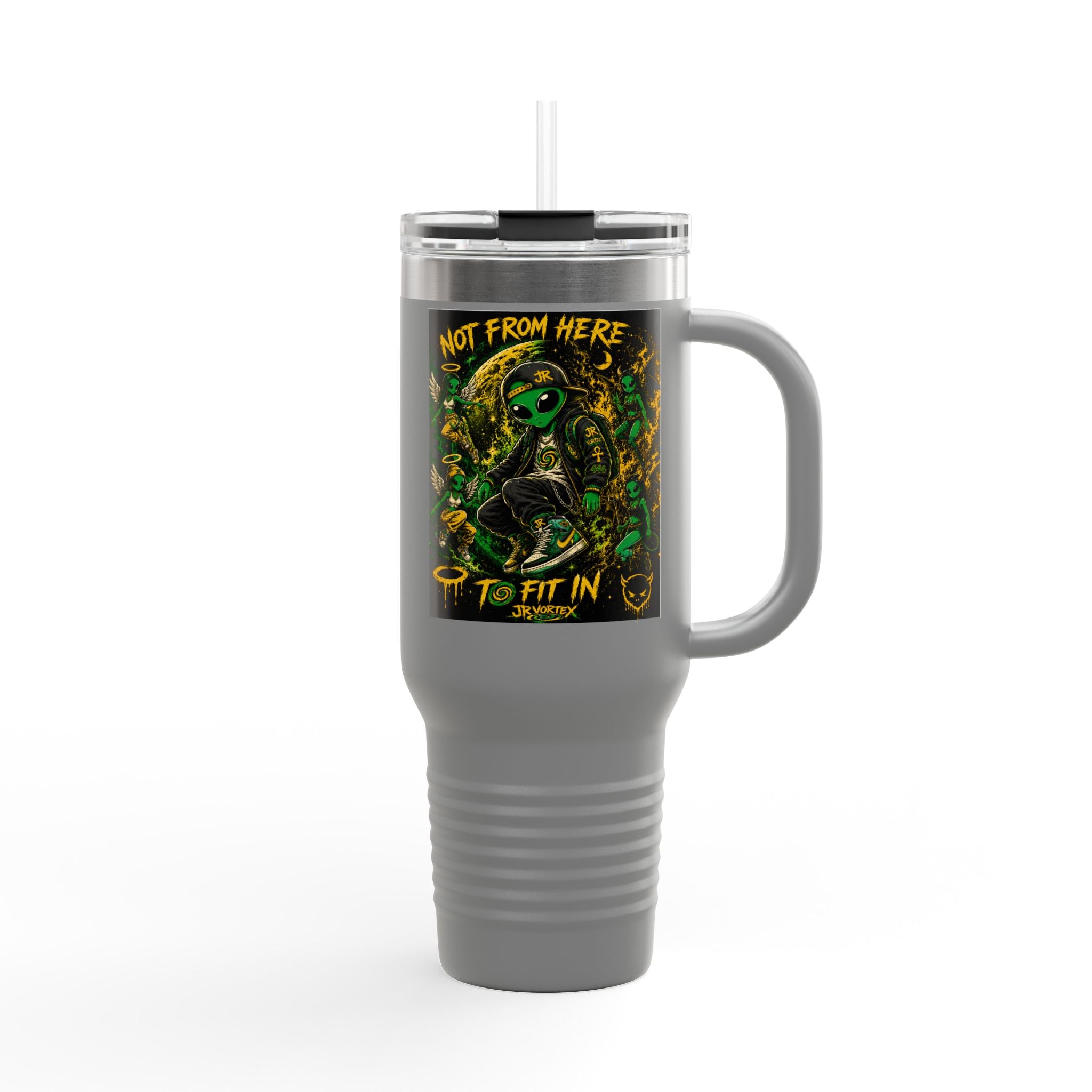 40oz Insulated Travel Mug — "Not From Here to Fit In" Alien Graphic