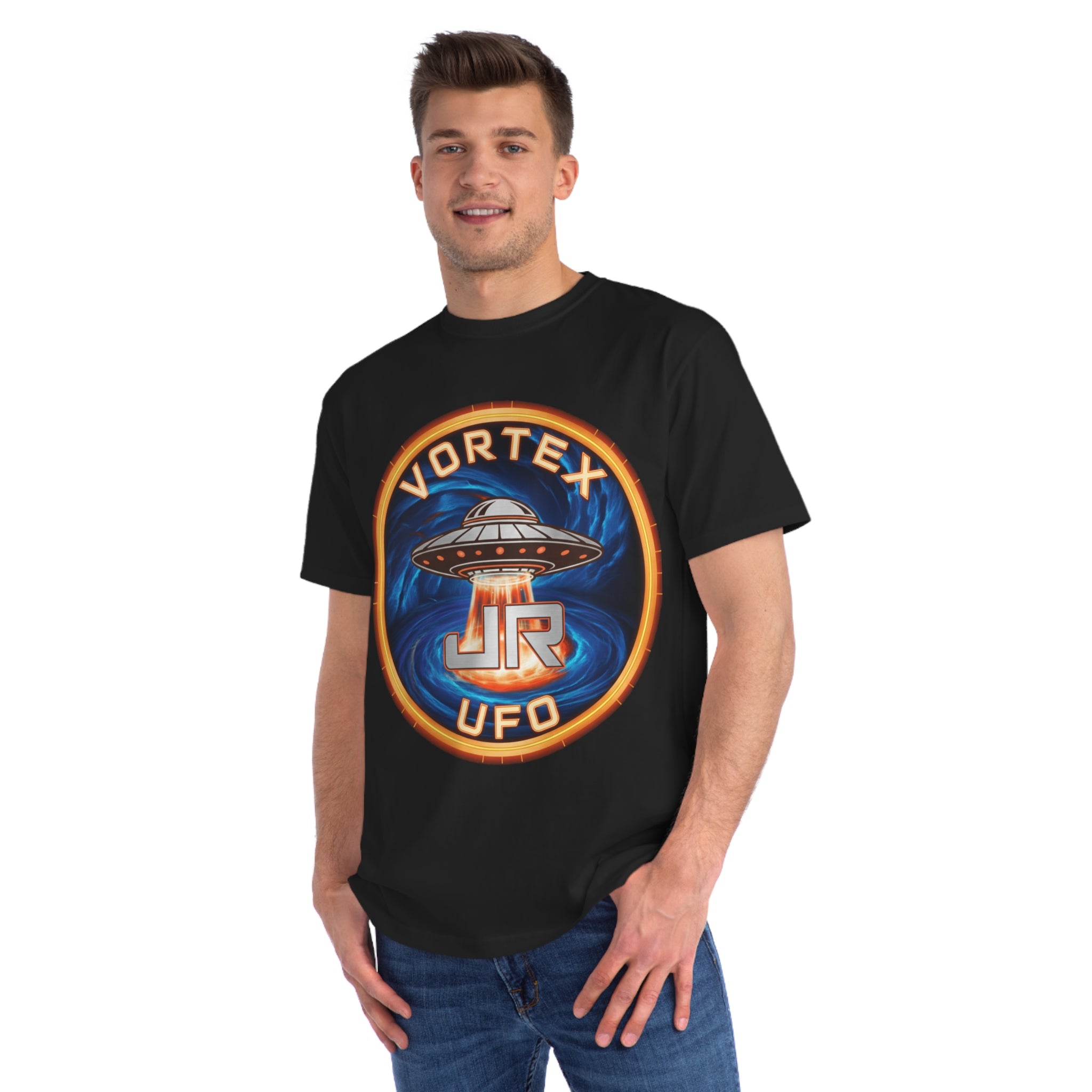 Vortex UFO JR Patch T‑Shirt — Retro UFO Badge Graphic Tee Printify