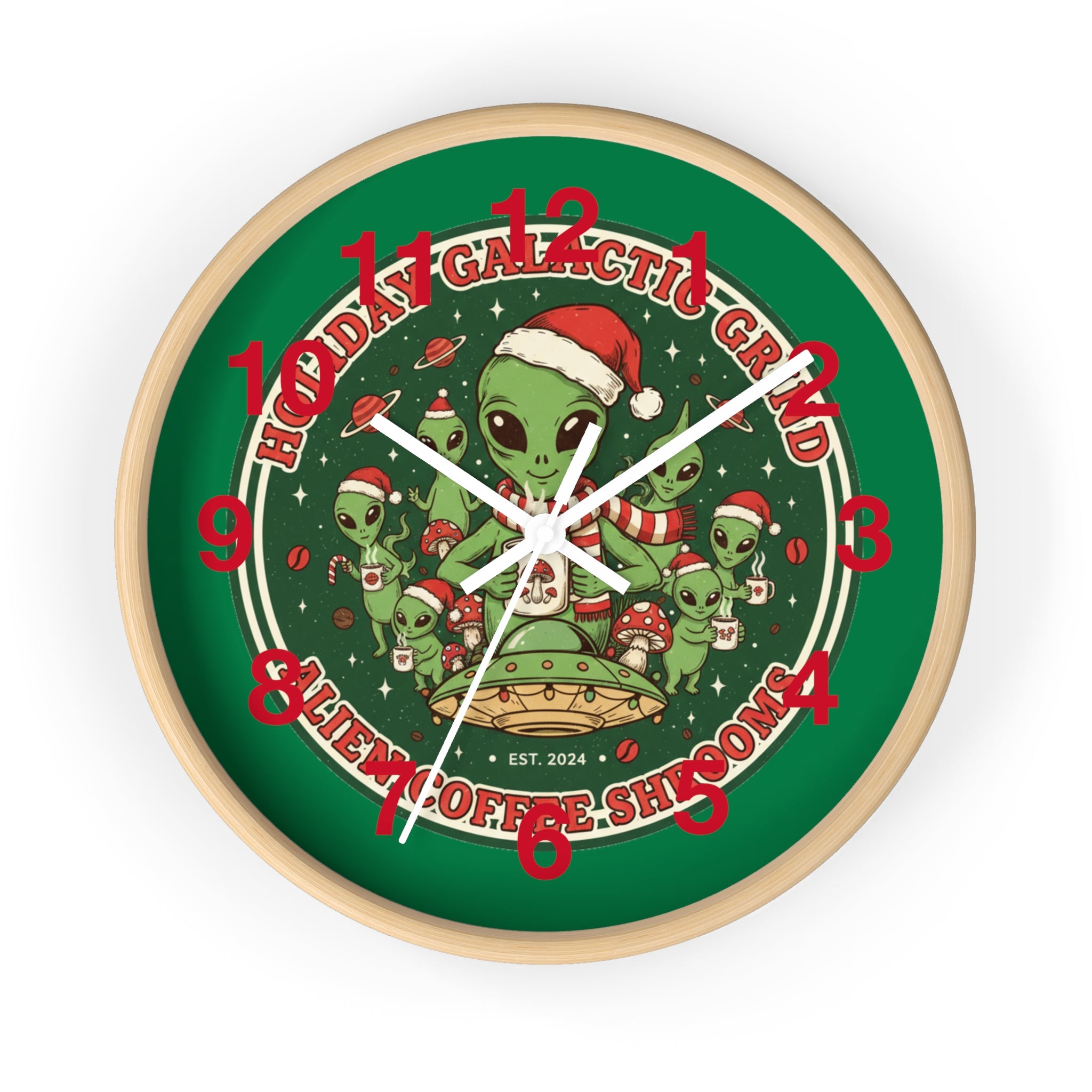 Holiday Galactic Grind Wall Clock — Alien Coffee Shop Christmas Design🎁☕️