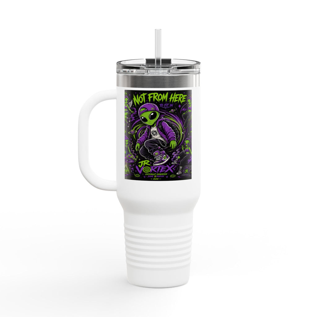 40oz Insulated Travel Mug — "Not From Here to Fit In" Alien Graphic