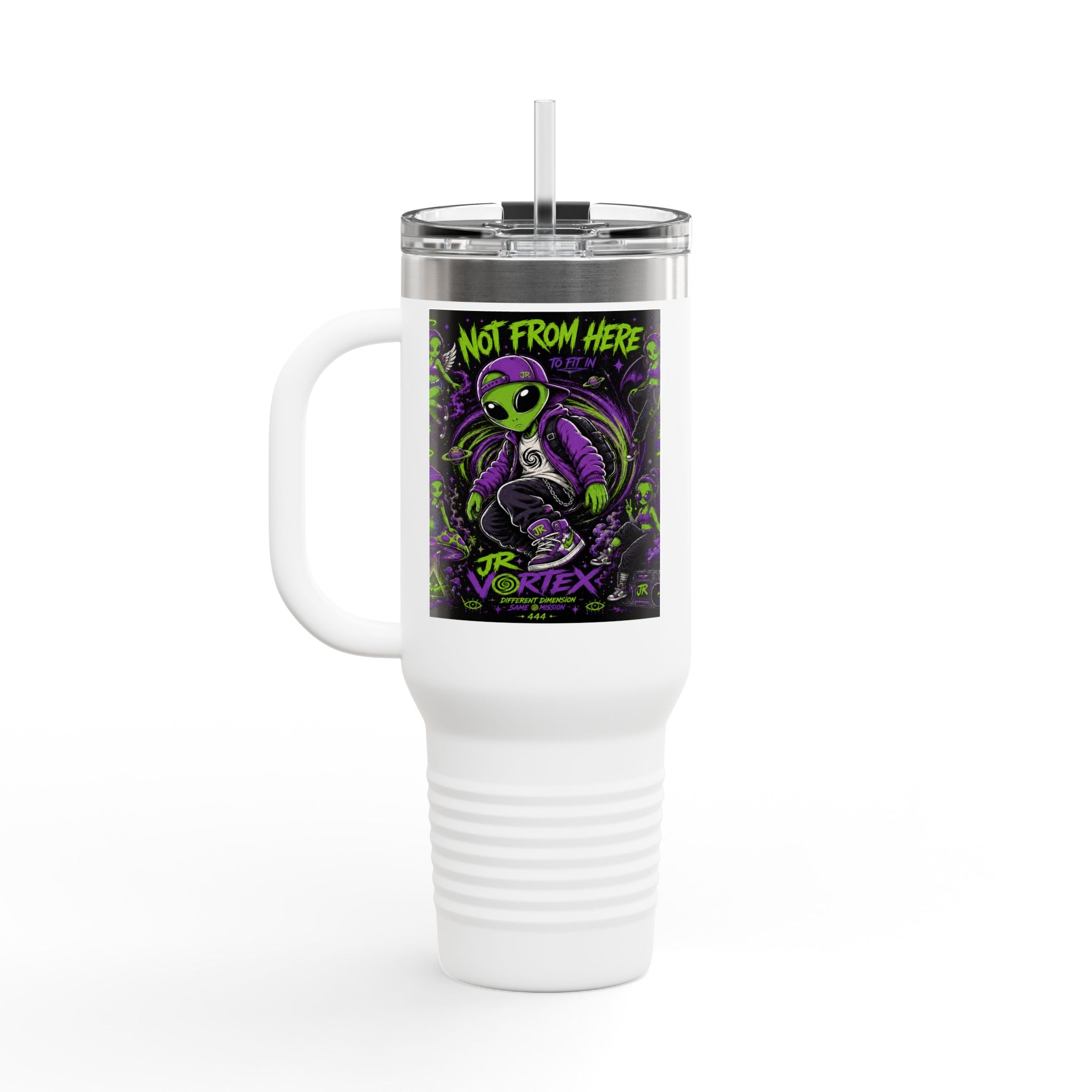 40oz Insulated Travel Mug — "Not From Here to Fit In" Alien Graphic
