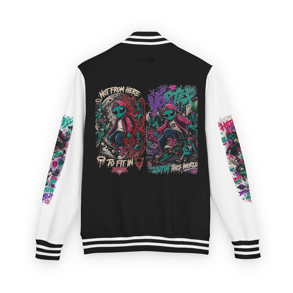 Letterman Jacket — Neon Alien Skull Graphic Varsity Jacket