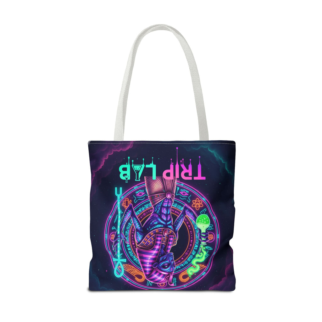 Psychedelic Trip Lab Tote Bag — Neon Ancient-Egypt Anubis All-Over Print