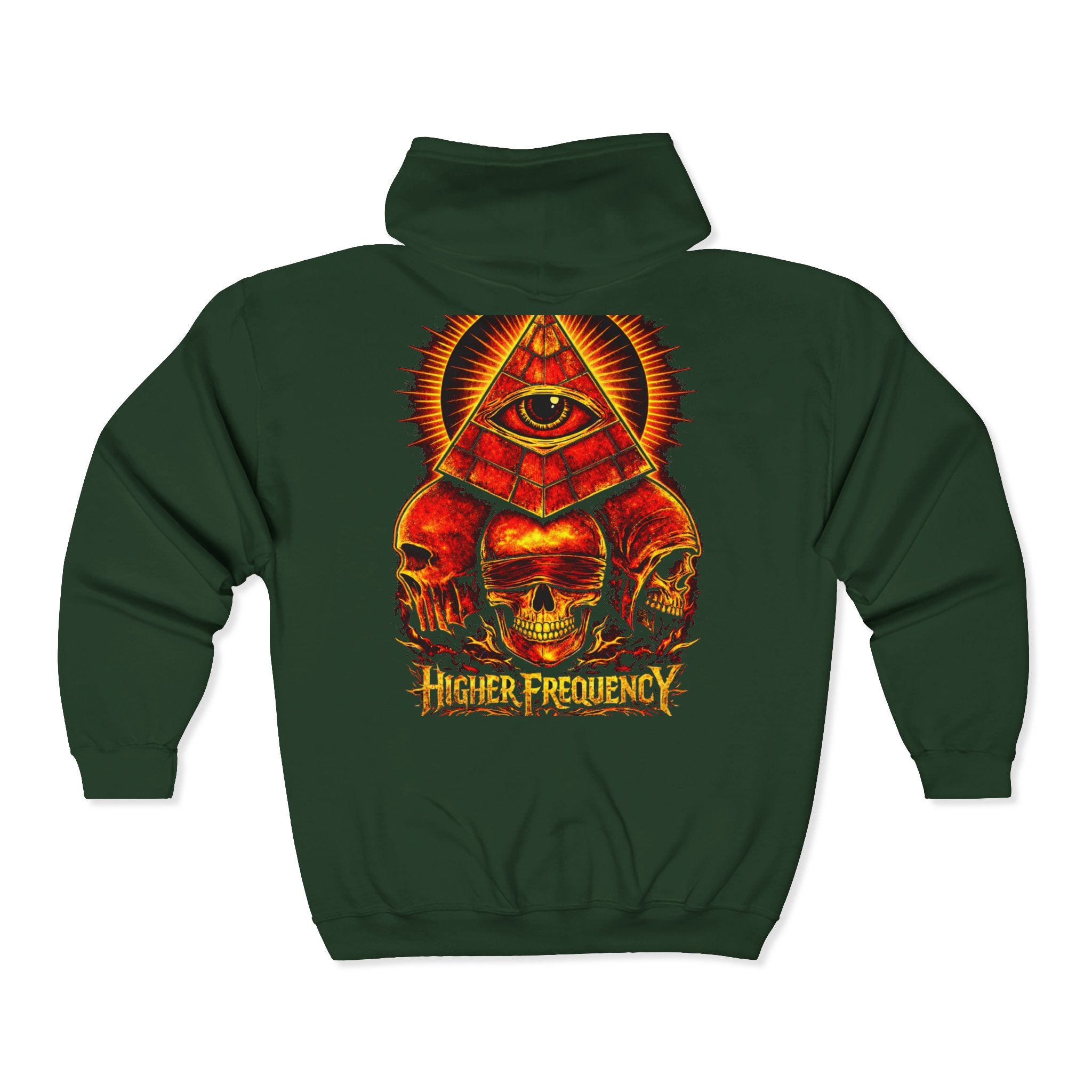 Illuminated Skull Zip Hoodie — All-Seeing Eye Graphic Back Printify