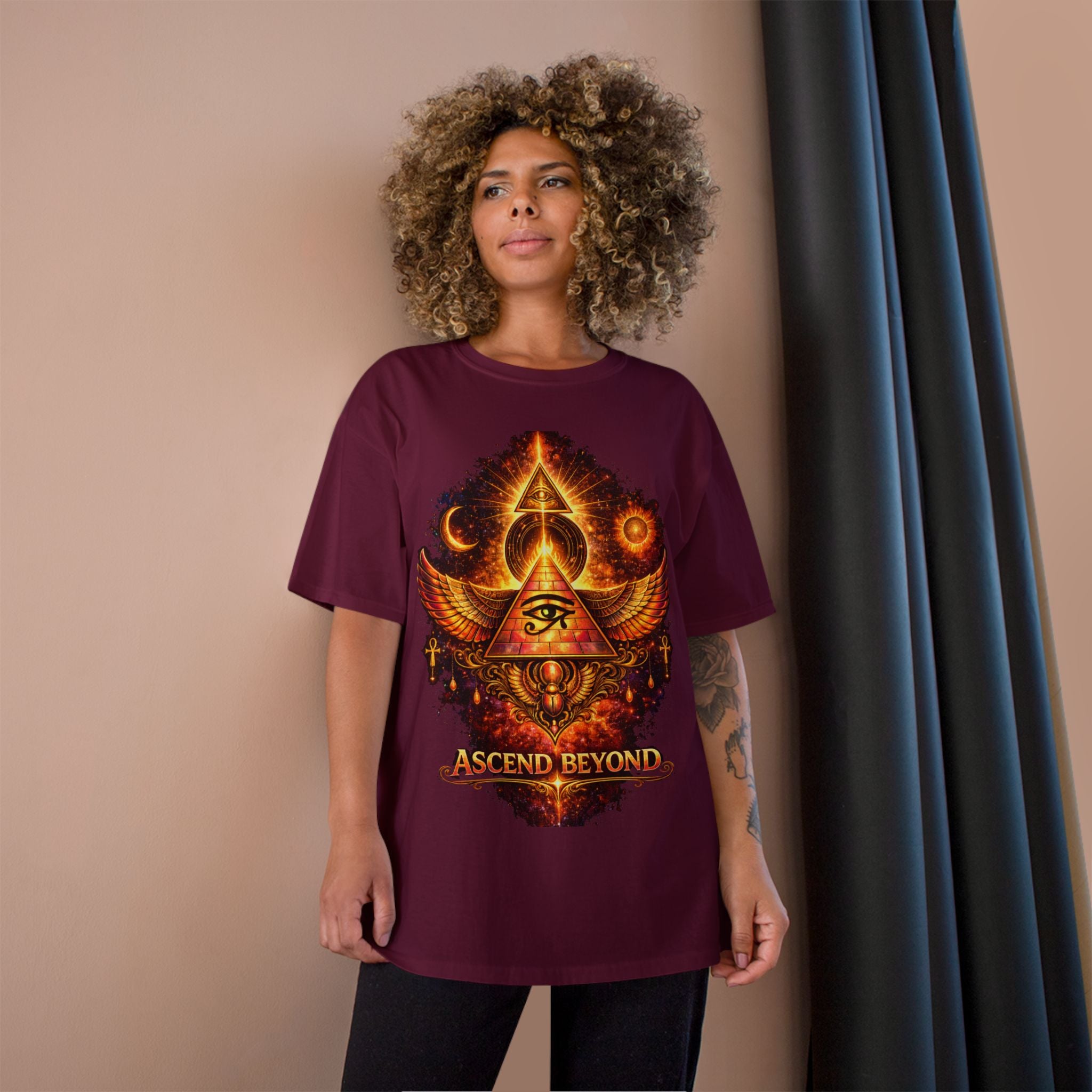 Ascend Beyond Graphic T-Shirt — Egyptian Eye Pyramid Spiritual Tee Printify