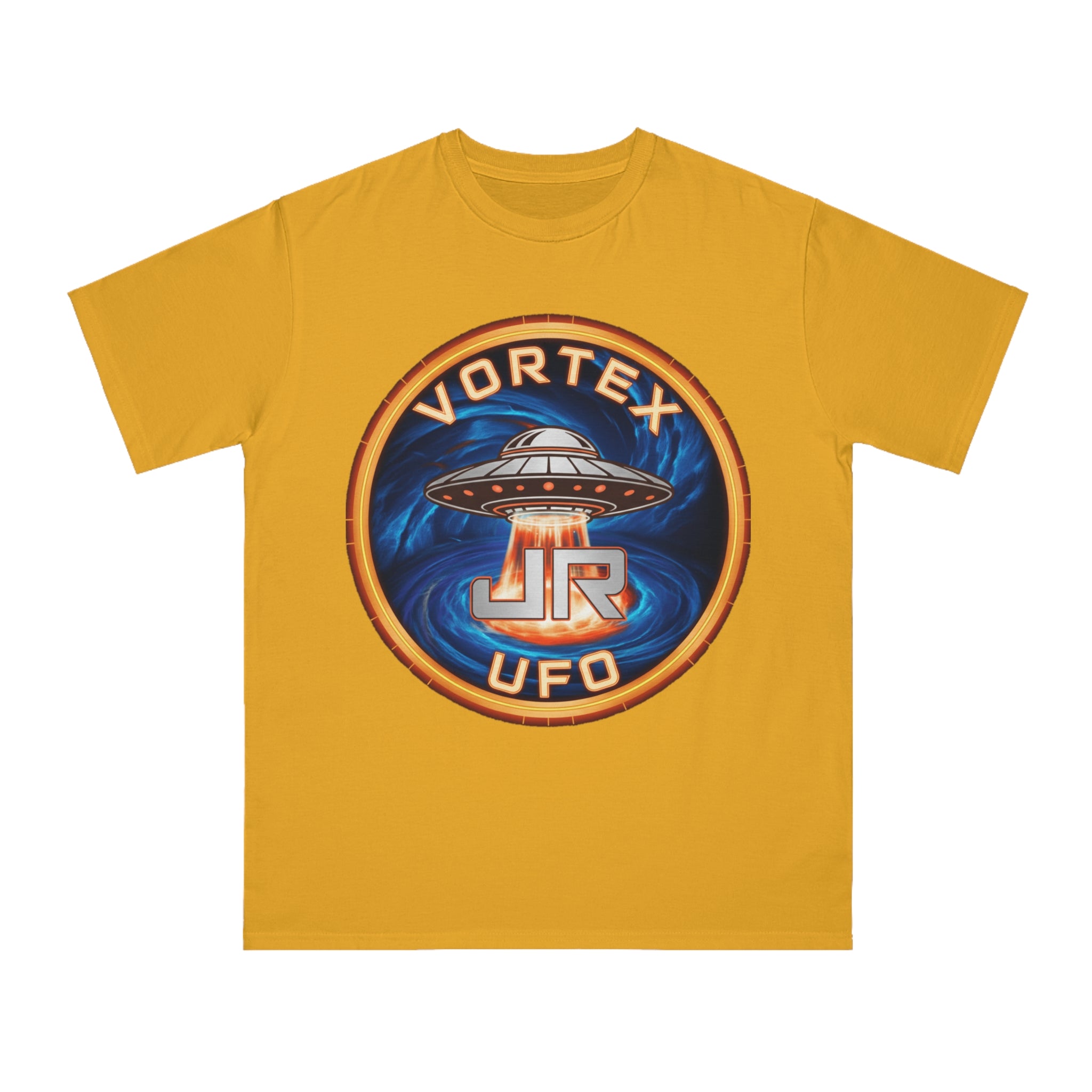 Vortex UFO JR Patch T‑Shirt — Retro UFO Badge Graphic Tee Printify