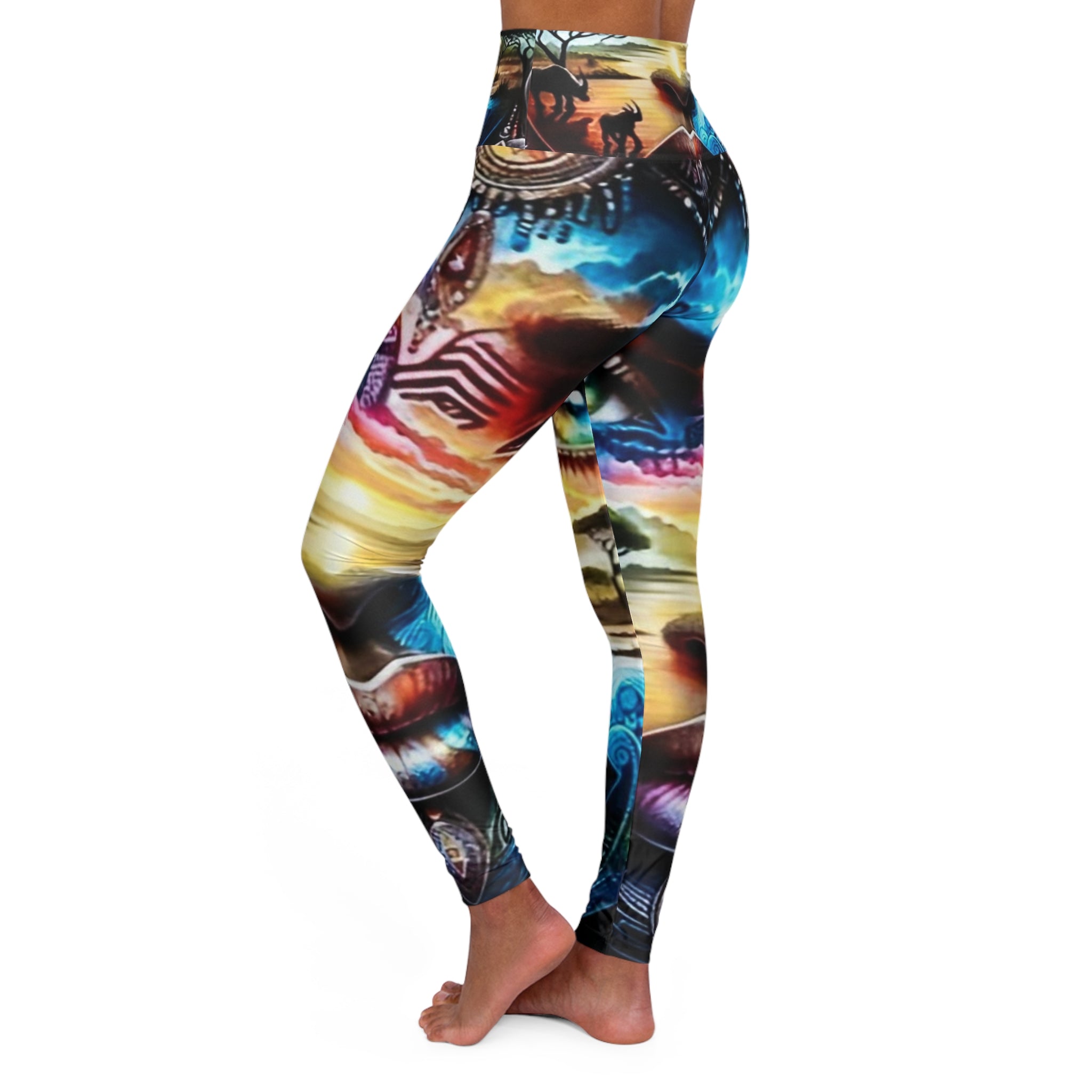 Vibrant High Waisted Yoga Leggings - Artistic Meditation Design for Comfort & Style