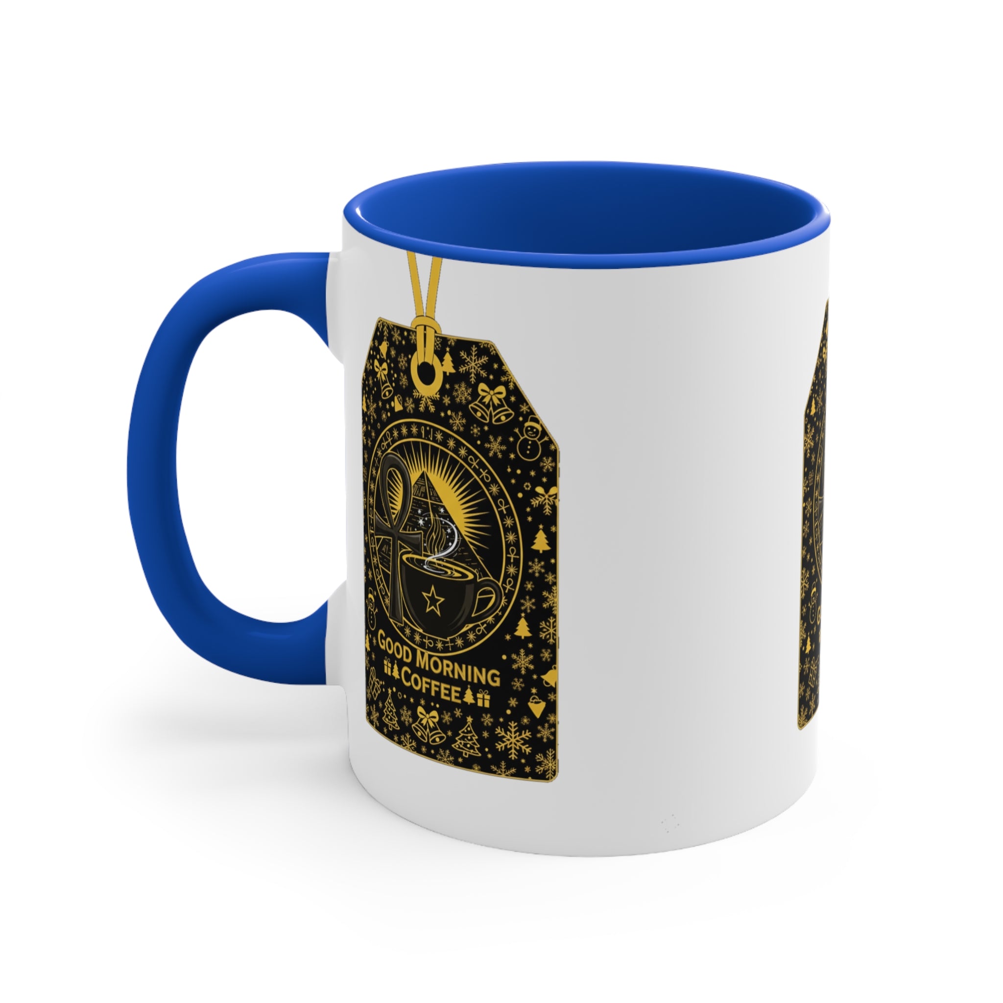 Good Morning Coffee Tag Accent Mug — Vintage Gold Tea-Tag Design 11oz