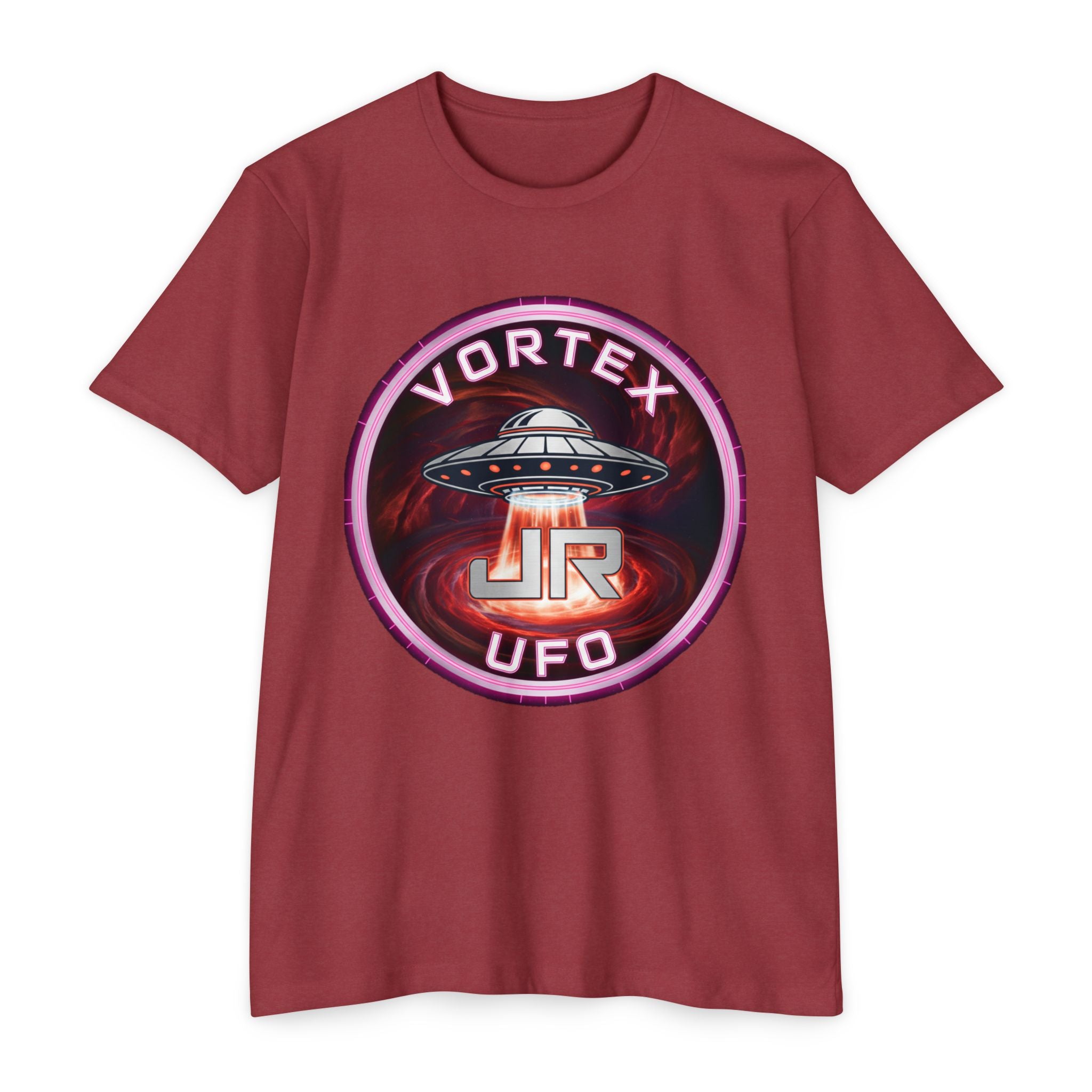 UFO Vortex Logo T-Shirt — Retro Alien Spacecraft Graphic Tee Printify