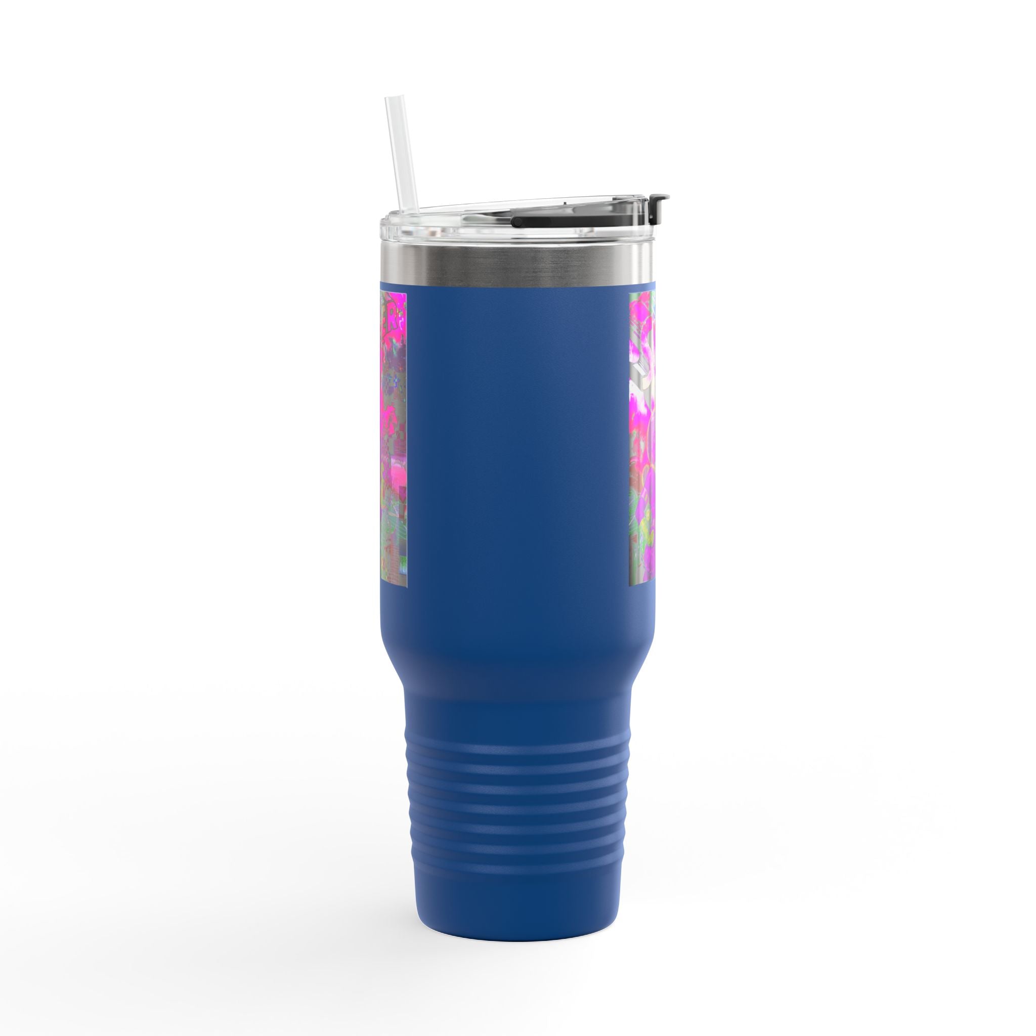 40oz Travel Mug — Neon 'Super Girl' Retro Comic Design