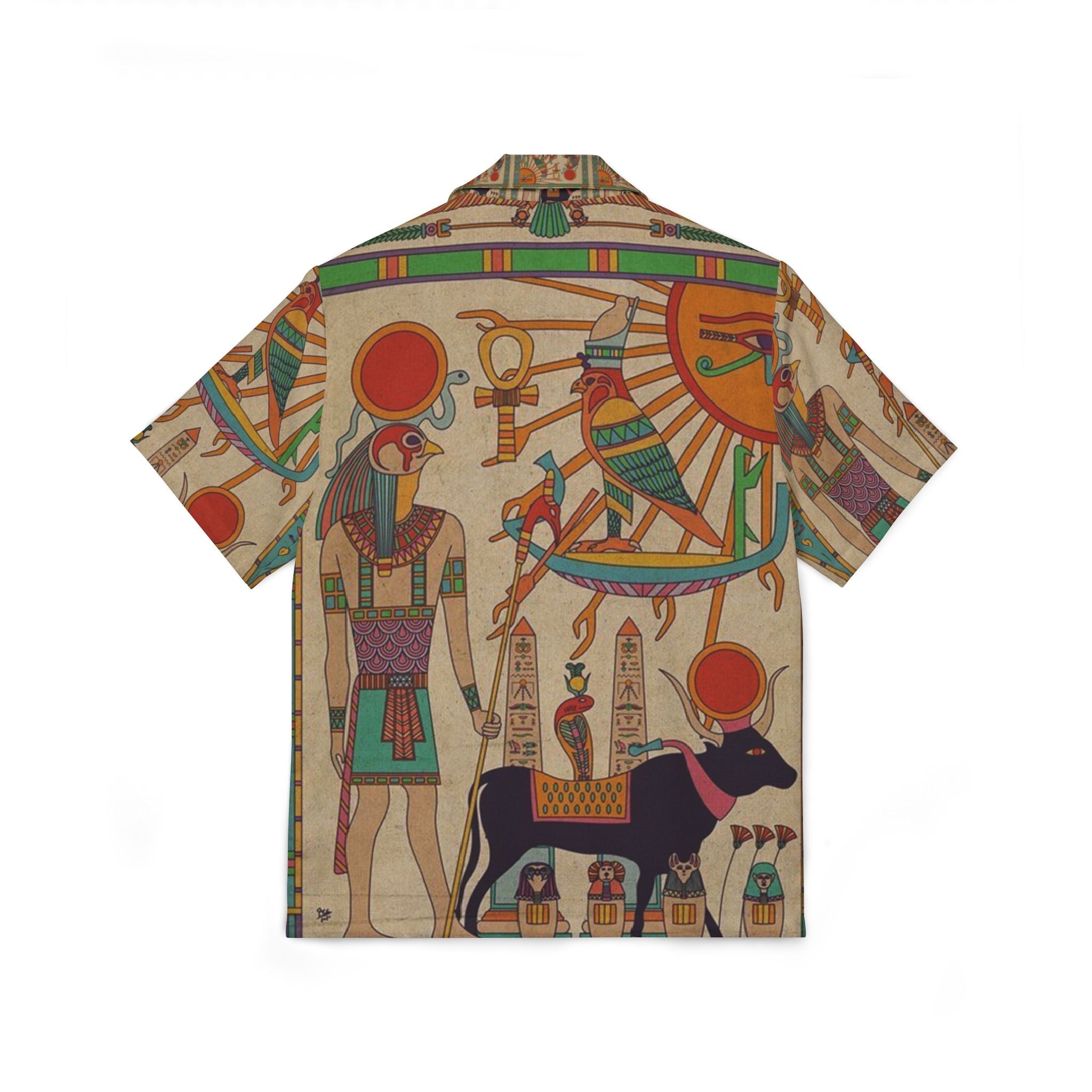 Men's Egyptian-Themed Camp Shirt, Summer Shirt, Vacation Attire, Bohemian Style, Beach Wear, Casual Top, Festival Outfit