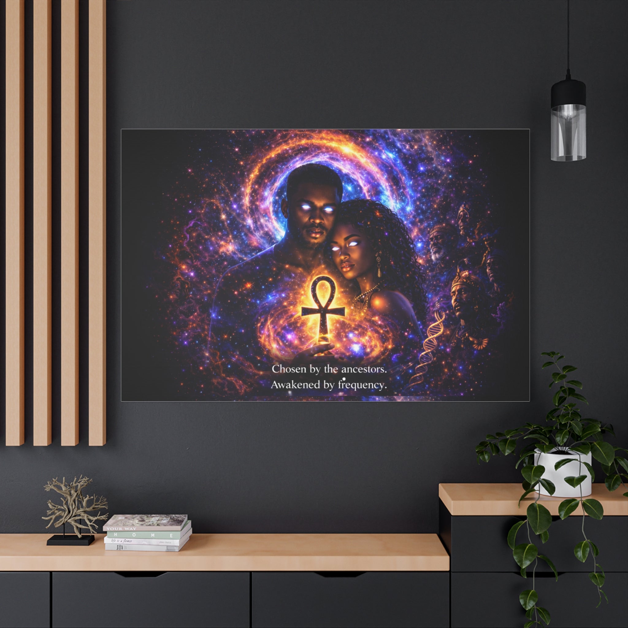 Ankh of the Cosmos Canvas Art — Afrocentric Mystic Couple Matte Stretched Print Printify