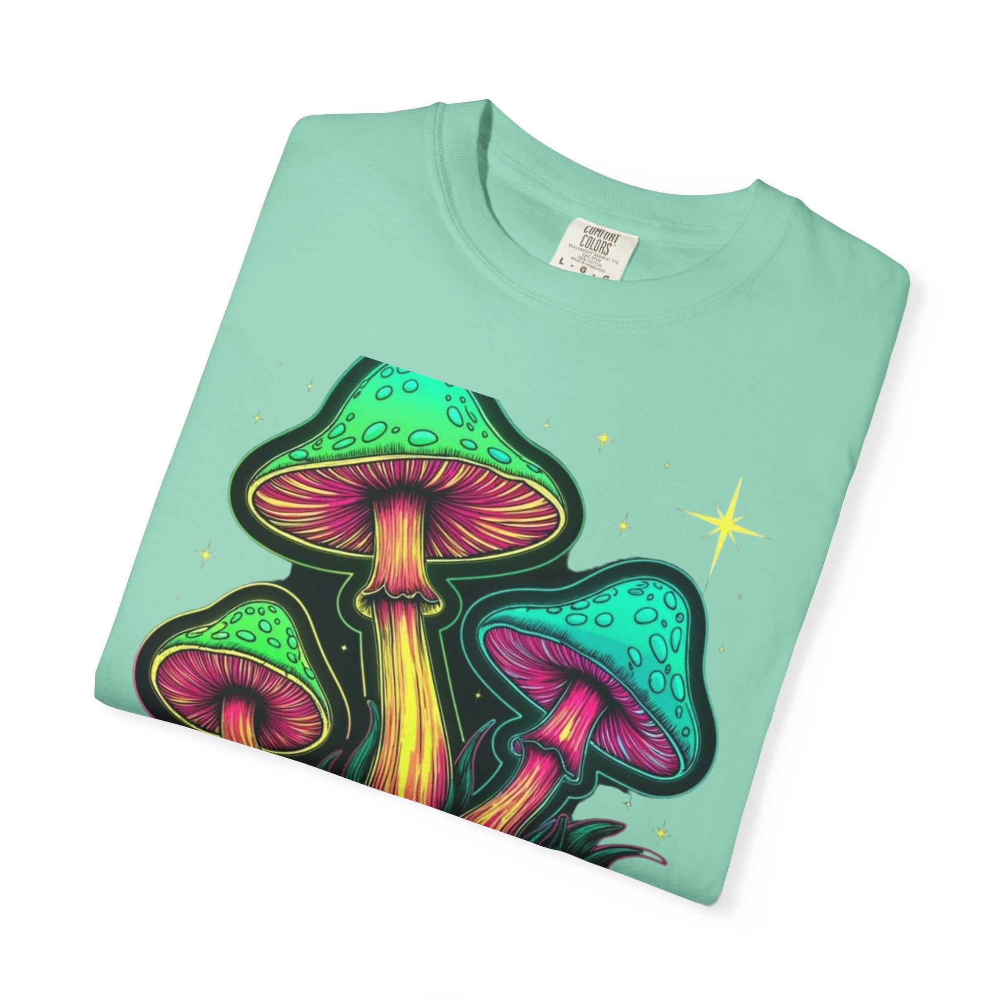 Psychedelic Mushroom & Skulls T-Shirt — Neon Trippy Graphic Tee
