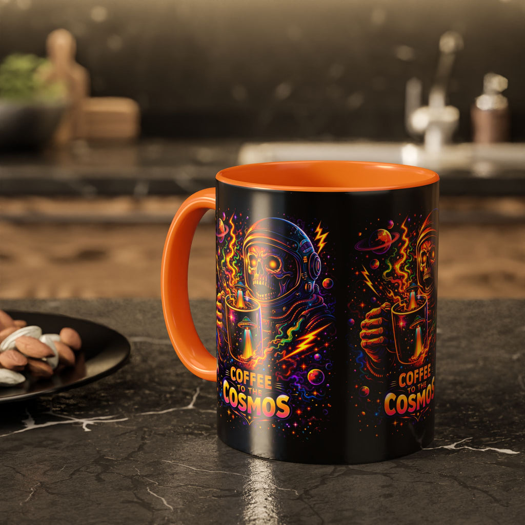 Coffee to the Cosmos Mug — Neon Space Skull Coffee Mug (11oz/15oz) Printify