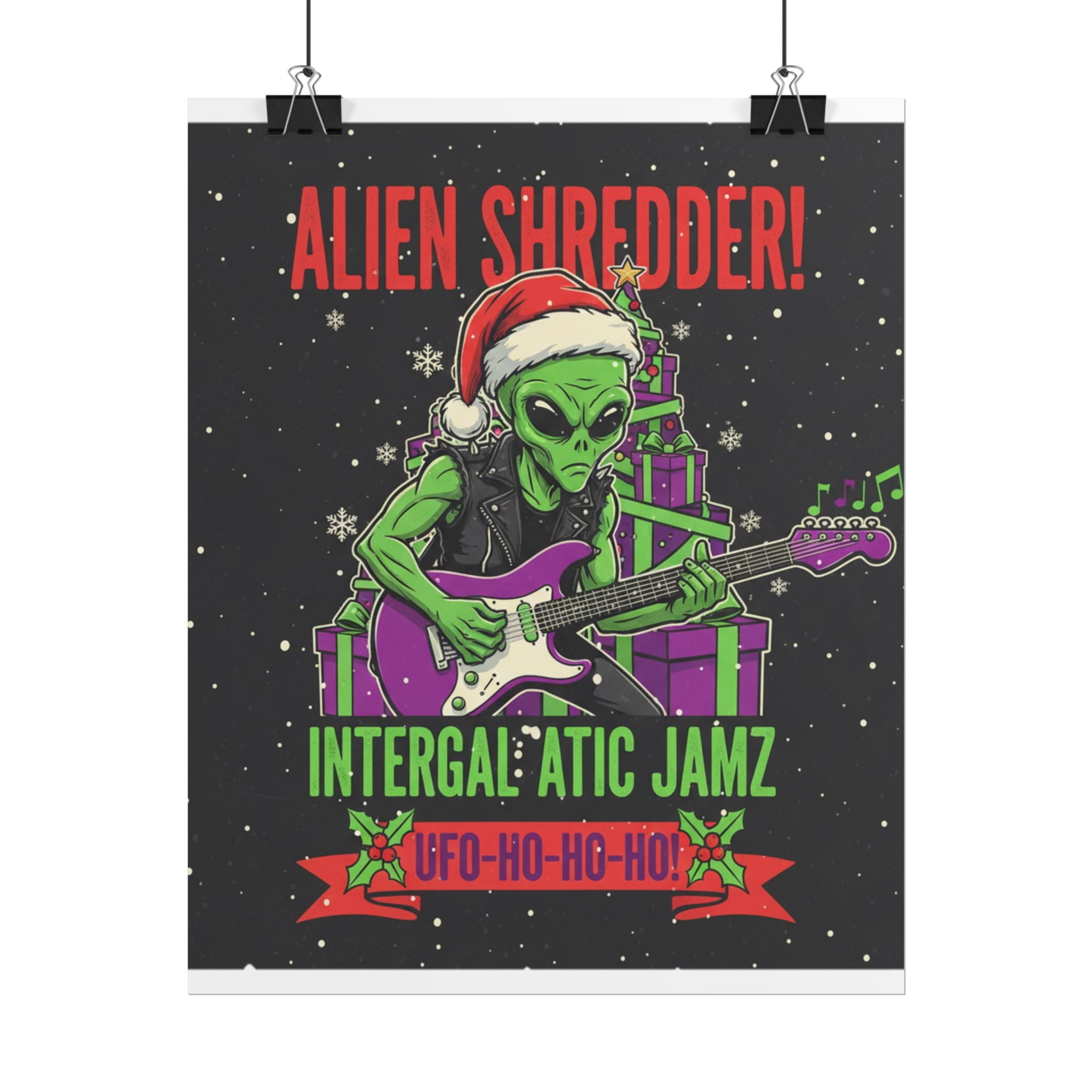 Alien Shredder Poster — Christmas Guitar UFO Holiday Wall Art