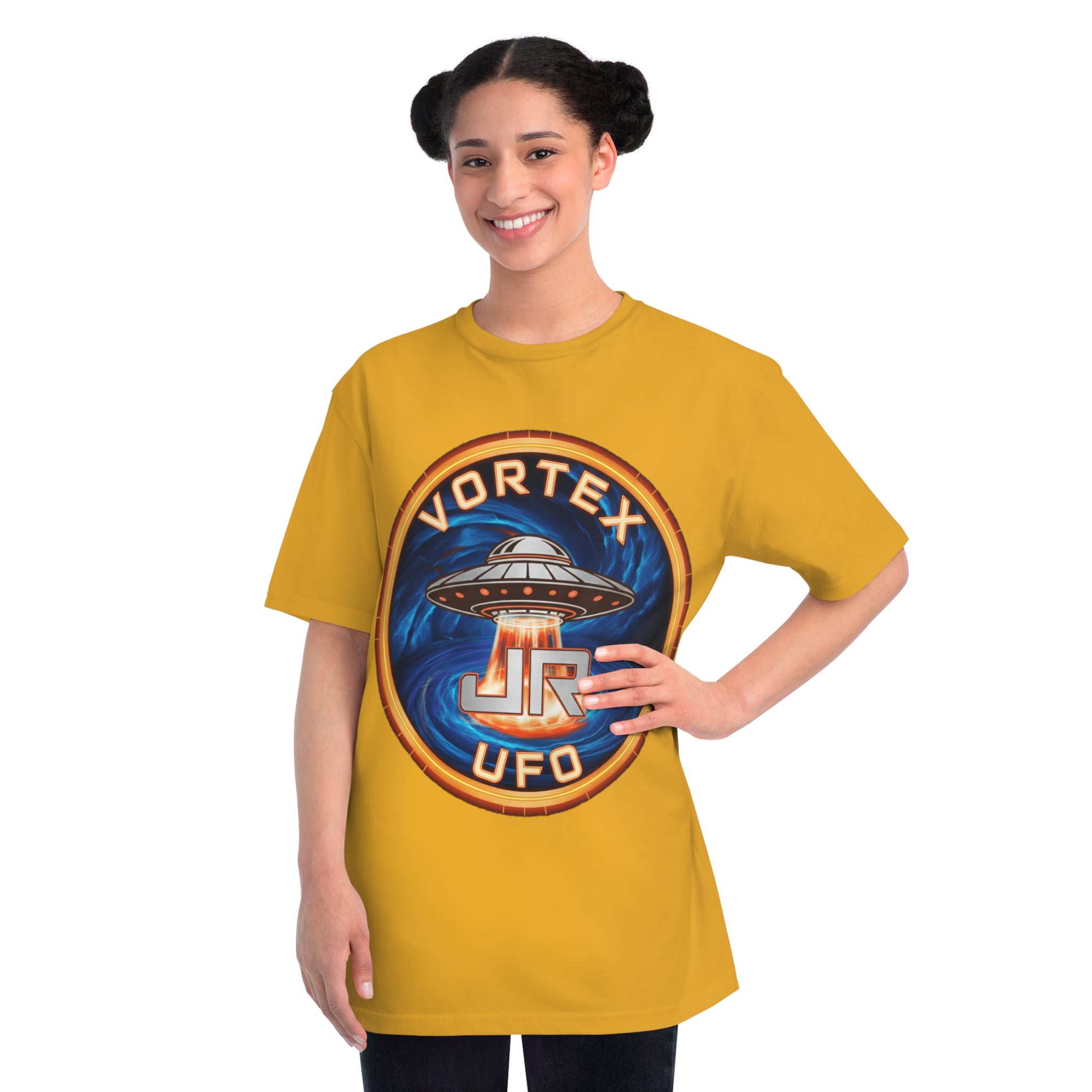 Vortex UFO JR Patch T‑Shirt — Retro UFO Badge Graphic Tee Printify