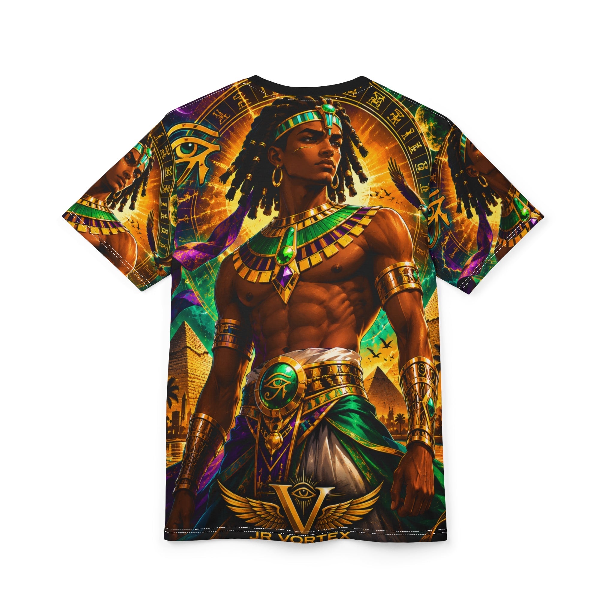 Egyptian Pharaoh Graphic Tee side view highlighting all-over print streetwear design