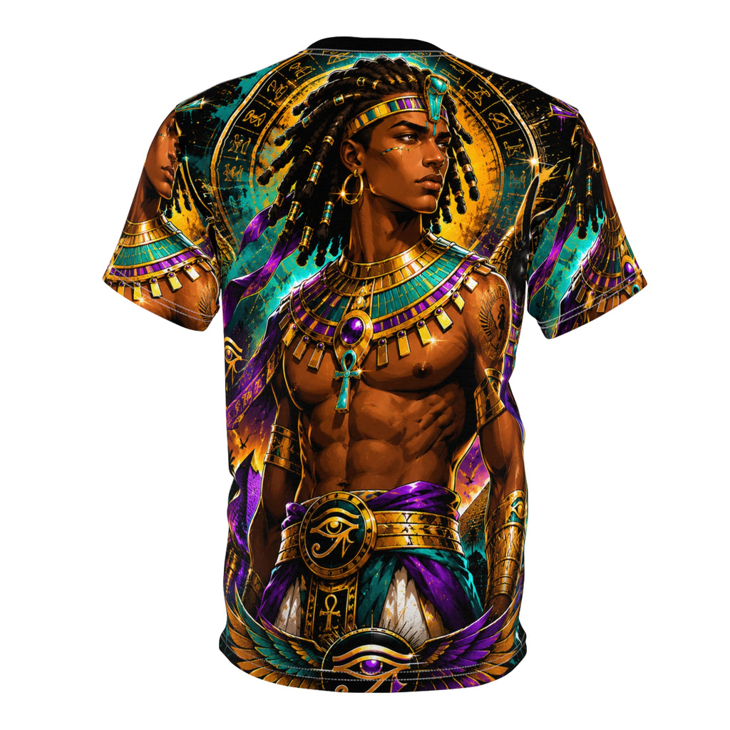 Egyptian King Ankh Graphic Tee worn by model showing regular fit and ribbed knit collar
