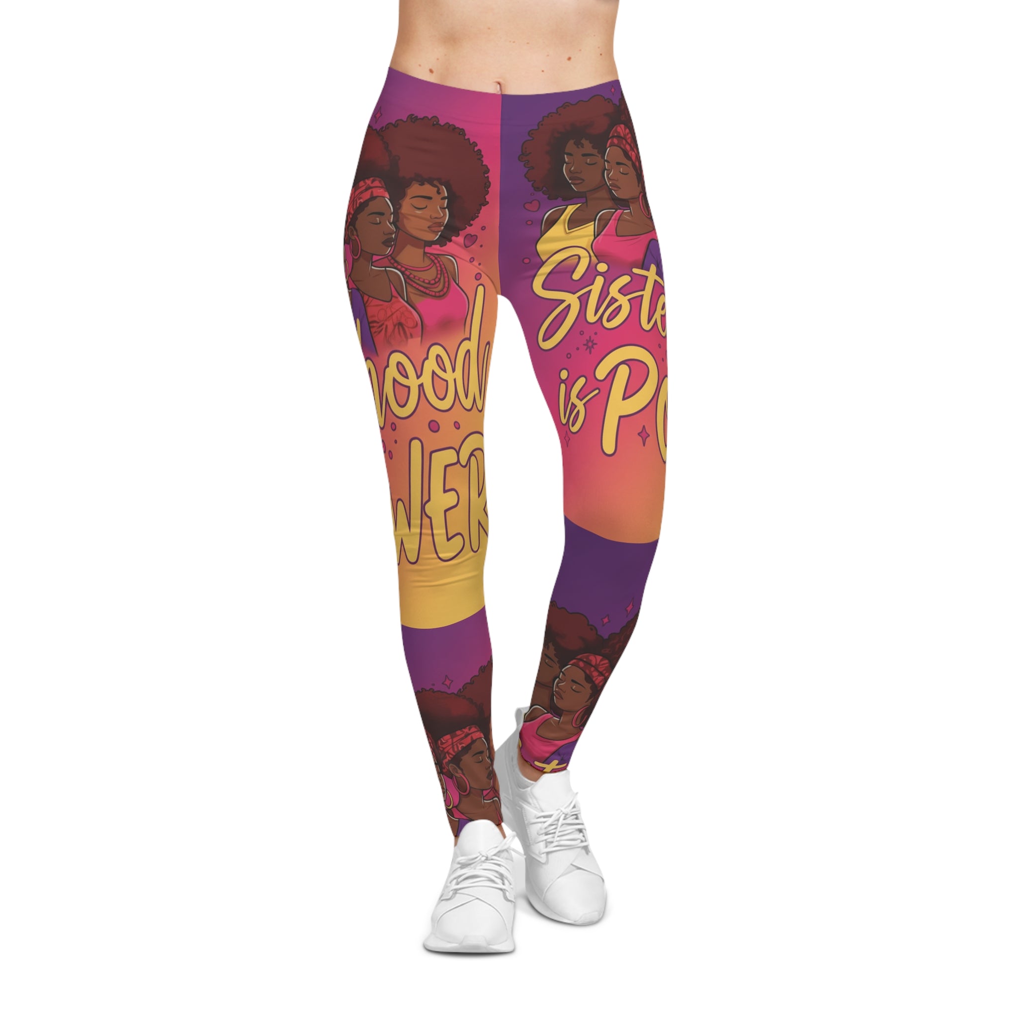 Sisterhood is Power Women's Casual Leggings, Trendy Fitness Tights, Empowerment Yoga Pants, Gift for Sisters, Celebratory Workout Apparel