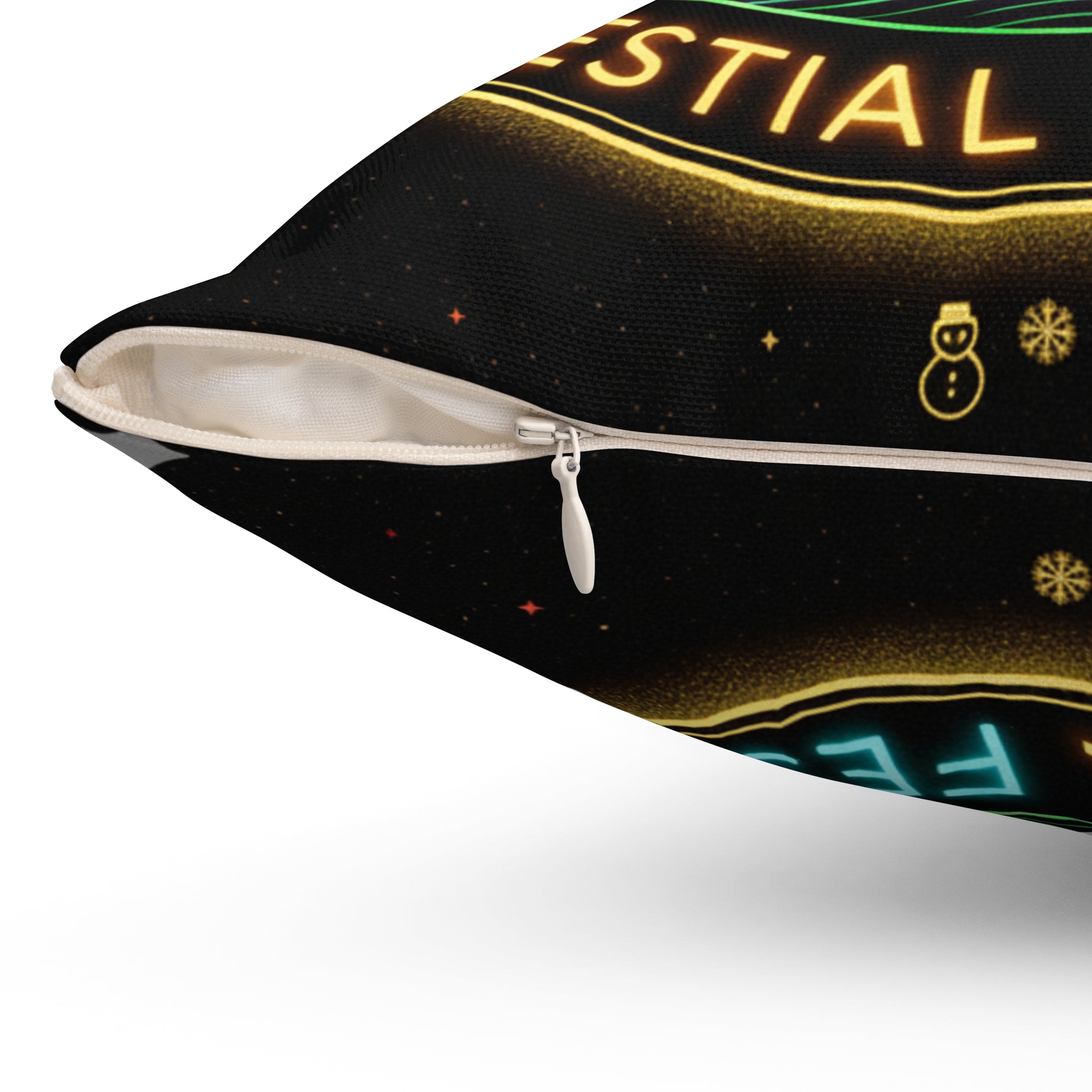 Celestial Festival Throw Pillow — Holiday Tree & Doves Decorative Cushion