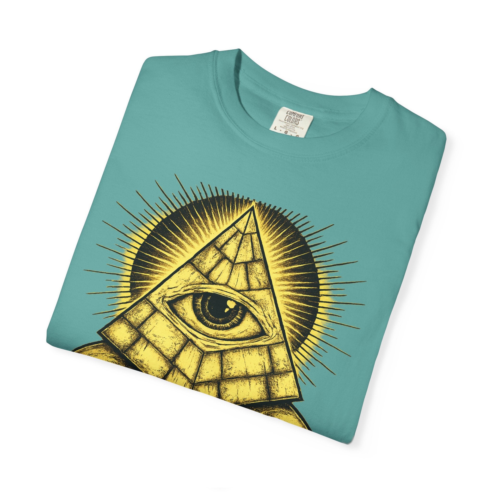 Higher Frequency Pyramid Eye T-Shirt — Occult Skull Graphic Tee Printify