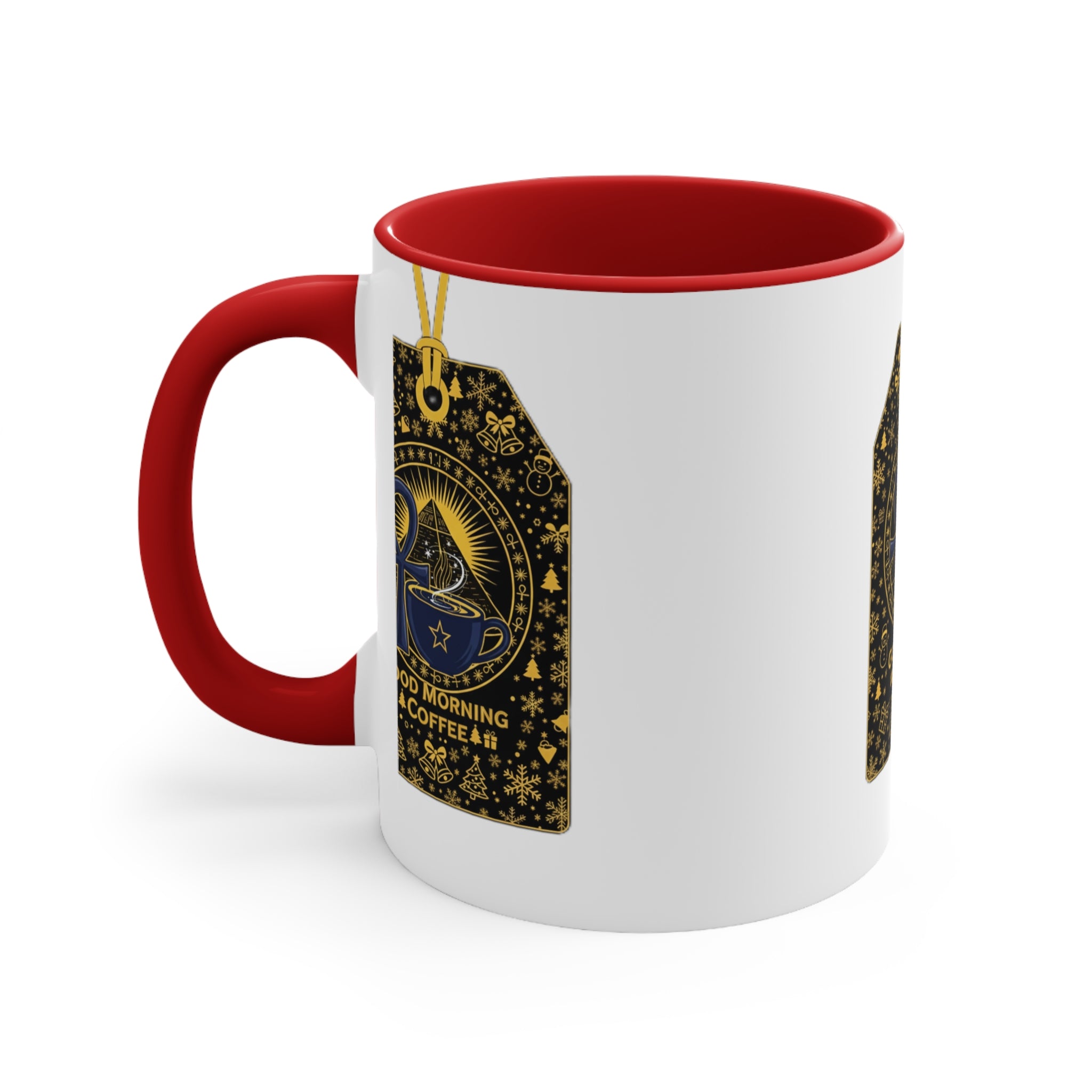 Good Morning Coffee Accent Mug — Pink Interior Ceramic Coffee Mug with Gold Tarot Tag Design