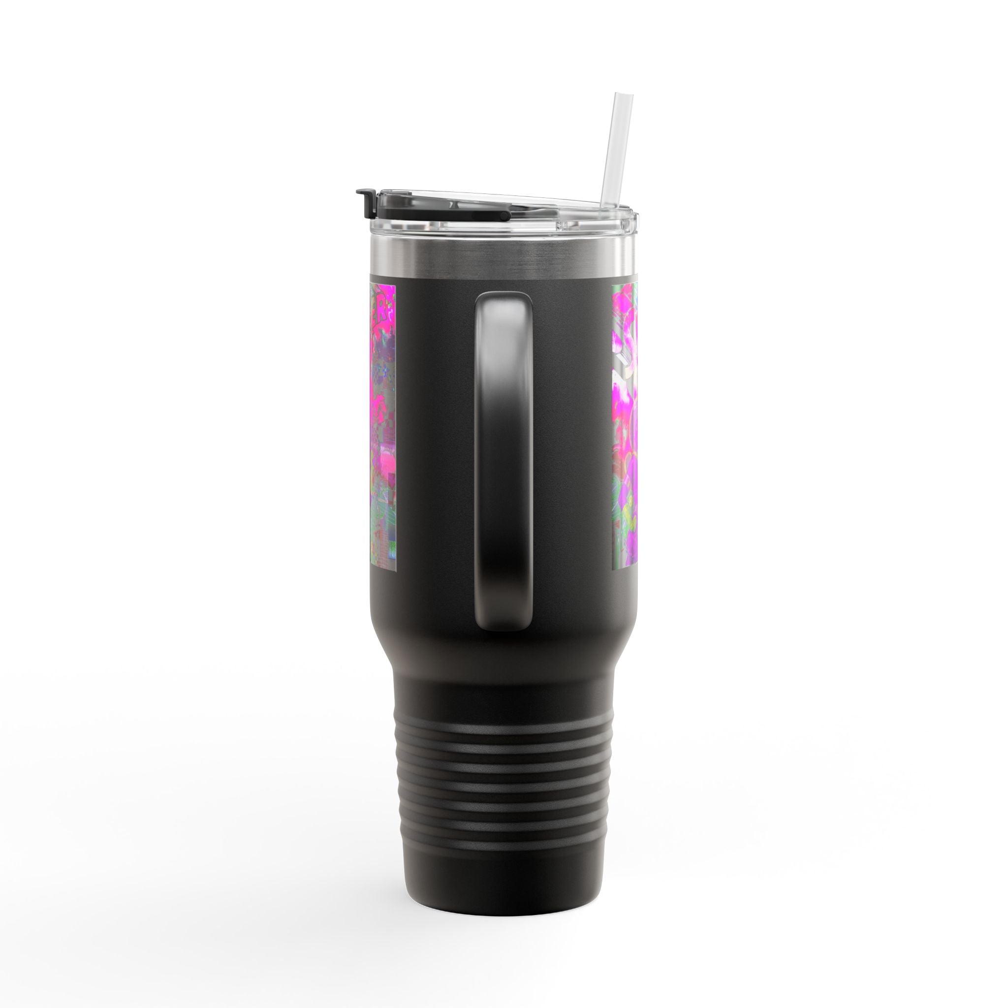 40oz Travel Mug — Neon 'Super Girl' Retro Comic Design