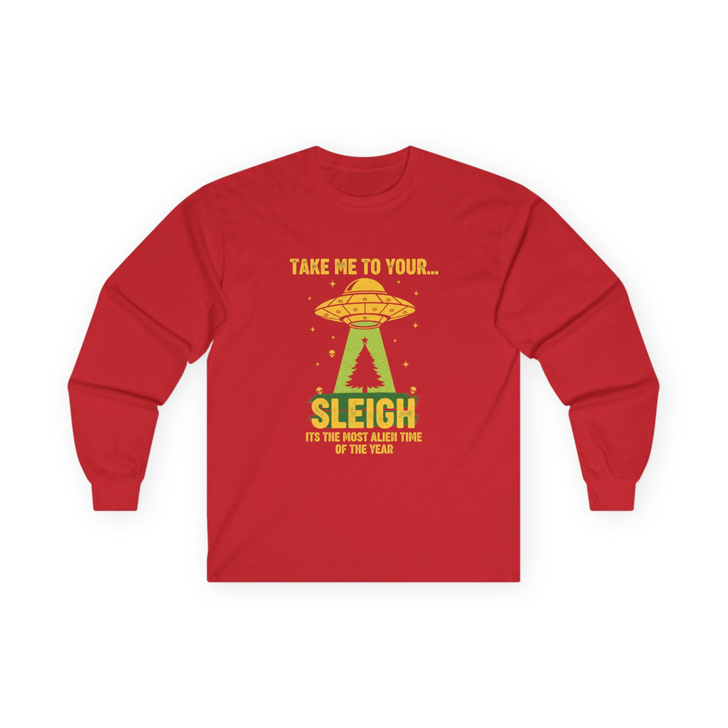 UFO 'Take Me to Your Leader' Long Sleeve Tee — Alien Holiday Graphic