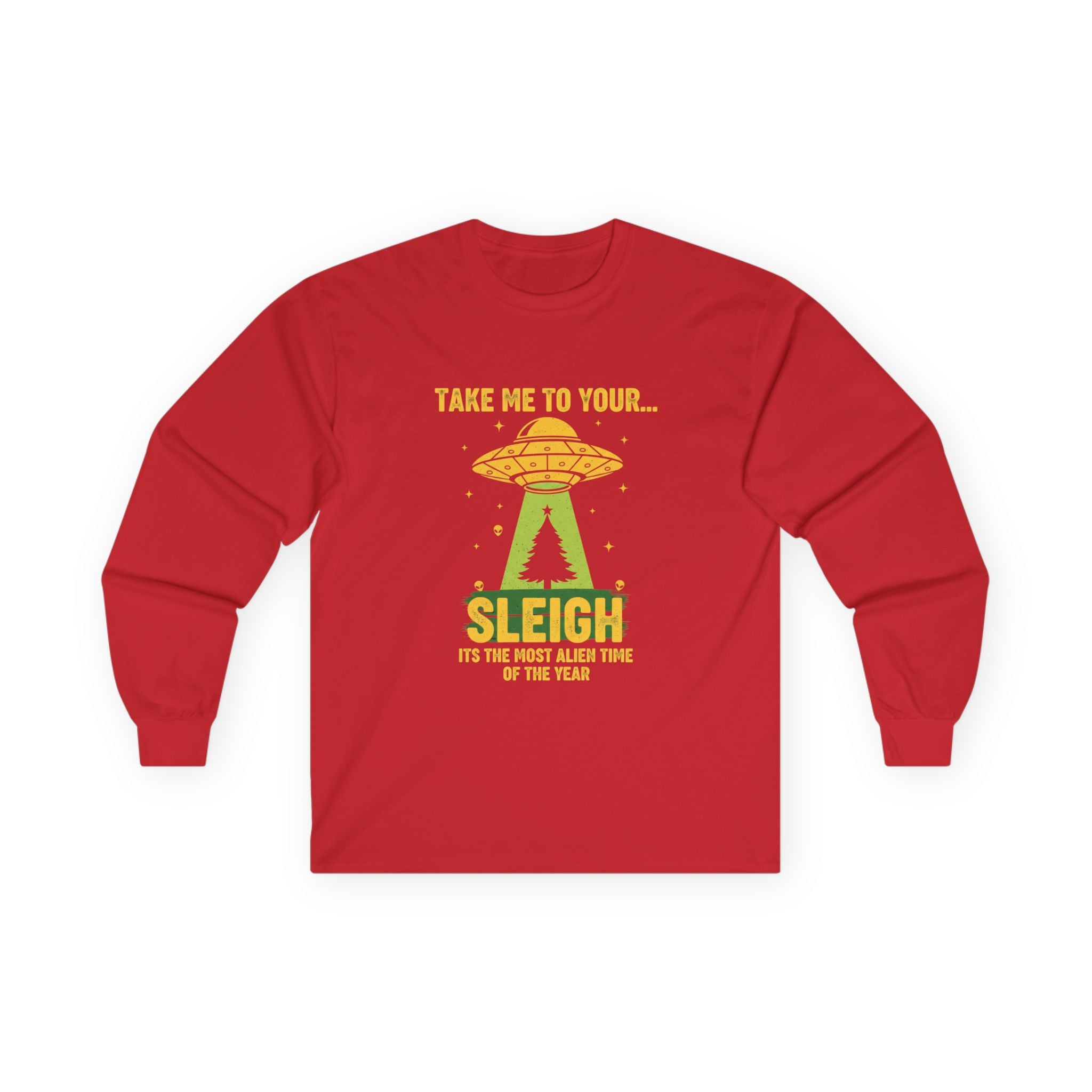 UFO 'Take Me to Your Leader' Long Sleeve Tee — Alien Holiday Graphic