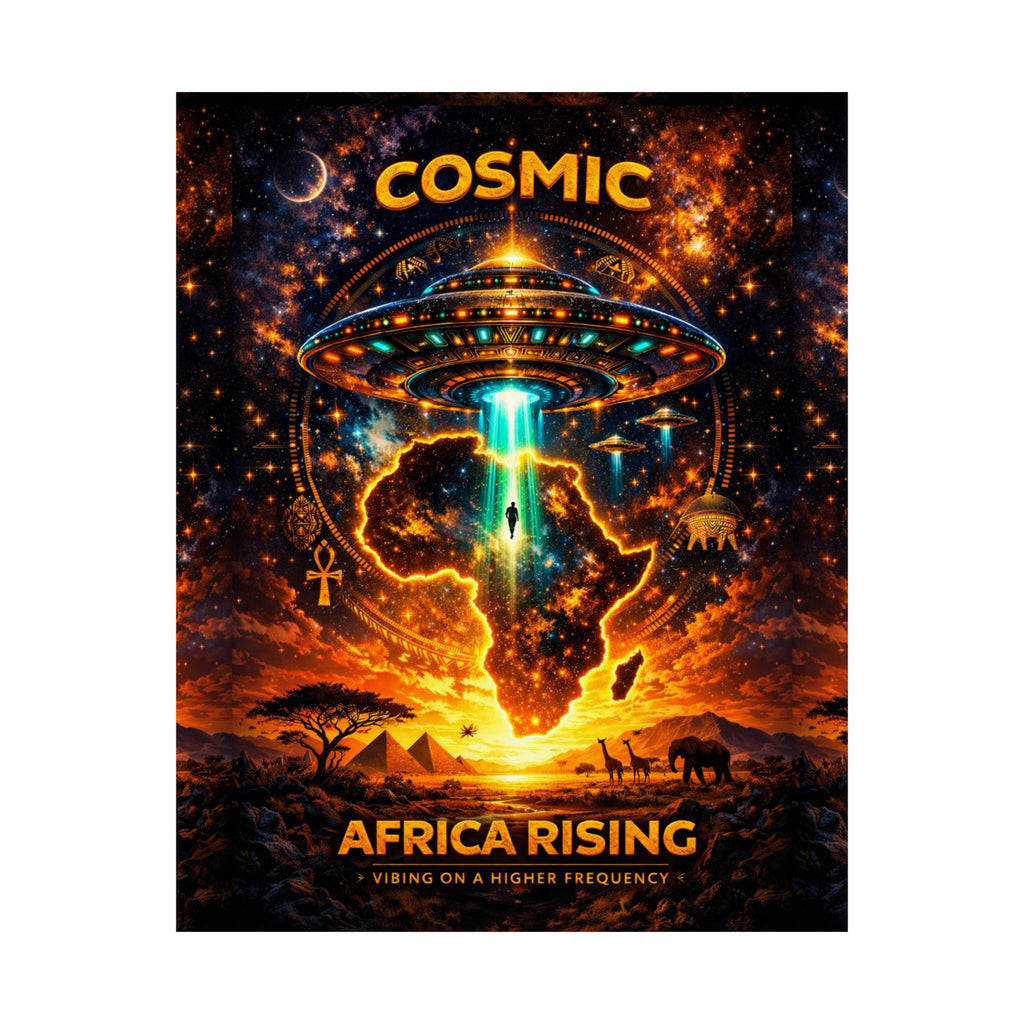Cosmic Africa Rising Poster — Afro Futuristic UFO Wall Art