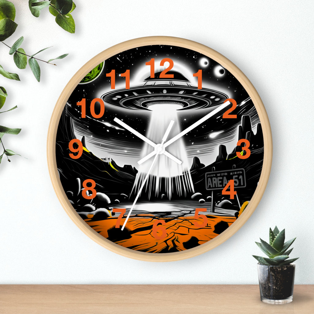 Alien Encounter Wall Clock, Unique Home Decor for Space Lovers, Retro Area 51 Theme, Perfect Gift for Sci-Fi Fans