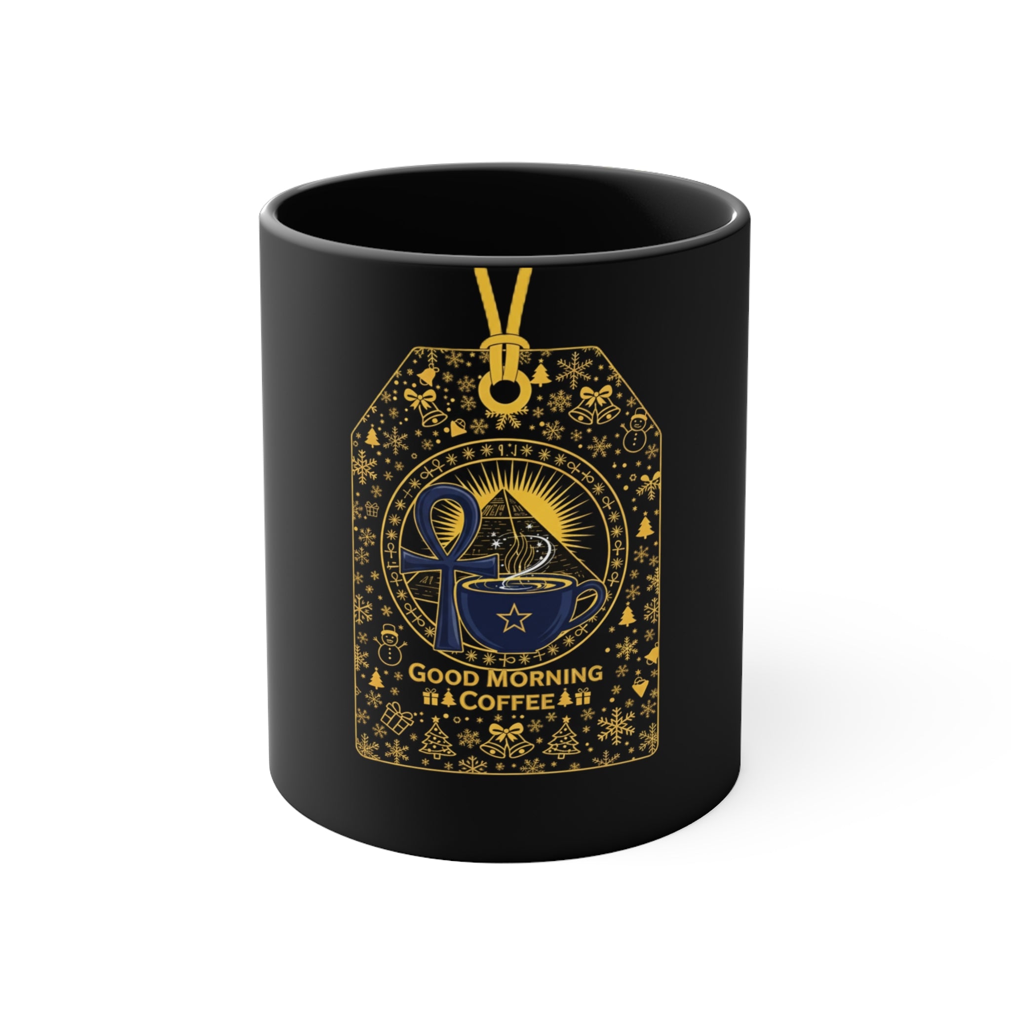 Good Morning & Coffee Accent Mug — Vintage Gold Tag Coffee Cup
