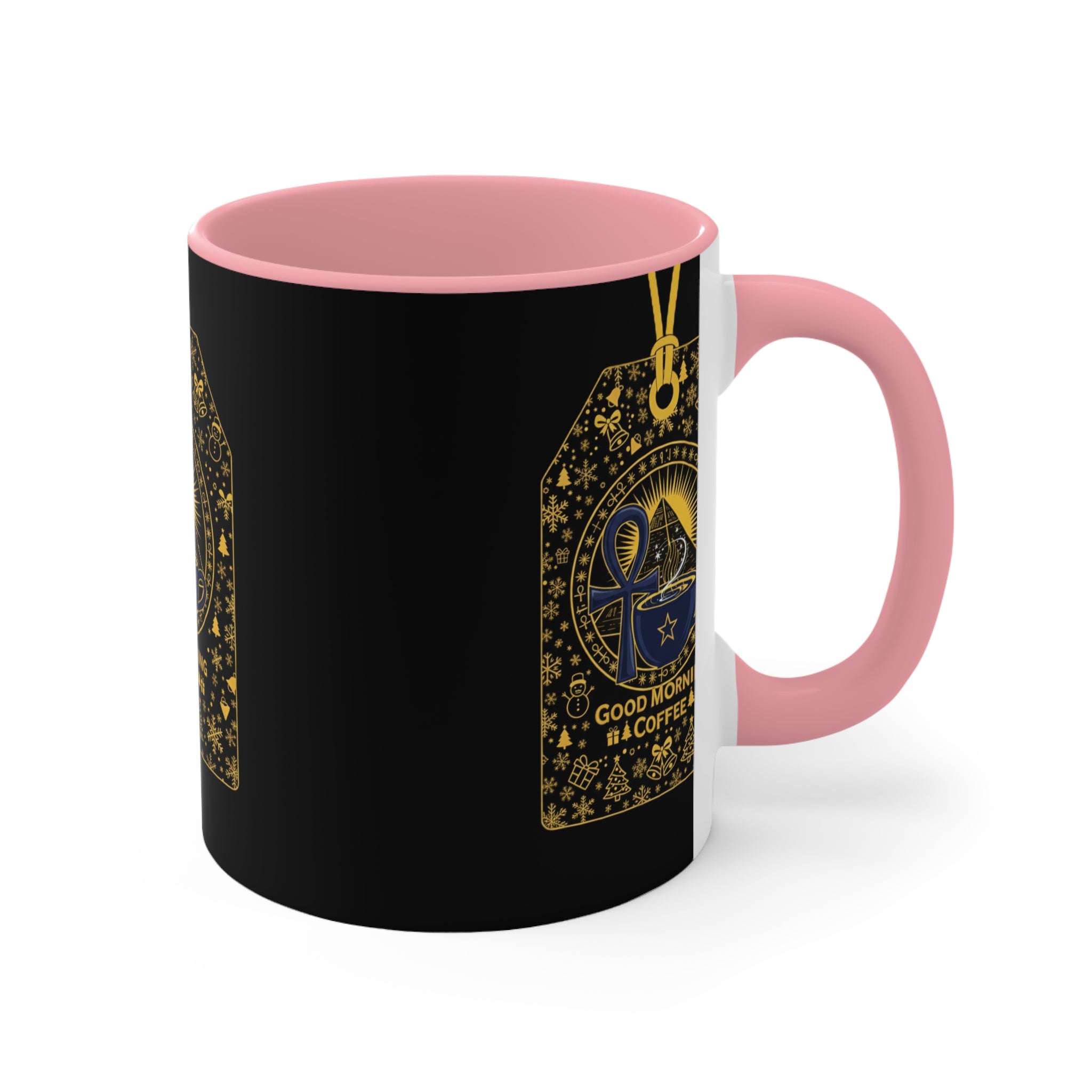 Good Morning & Coffee Accent Mug — Vintage Gold Tag Coffee Cup