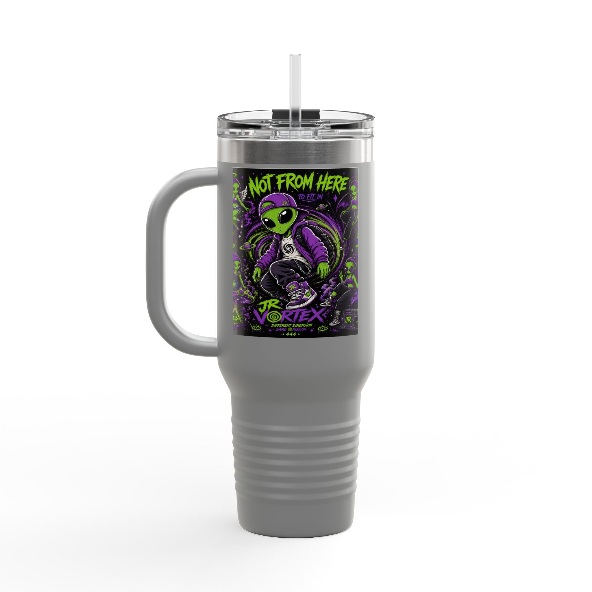 40oz Insulated Travel Mug — "Not From Here to Fit In" Alien Graphic