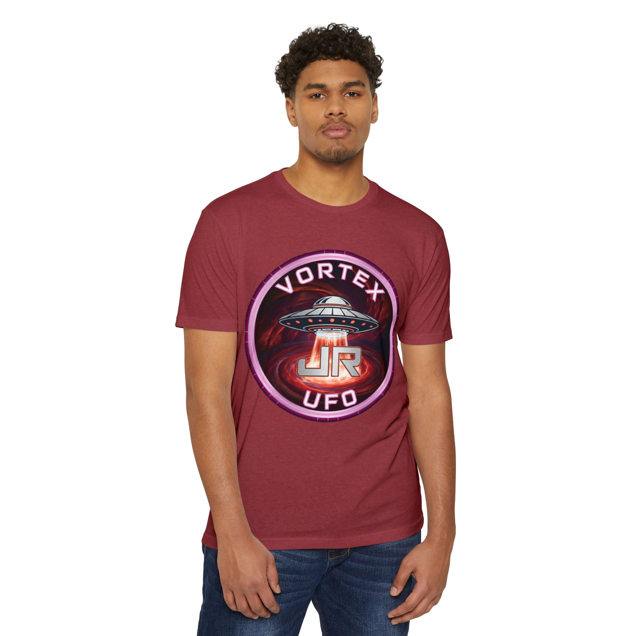 UFO Vortex Logo T-Shirt — Retro Alien Spacecraft Graphic Tee Printify