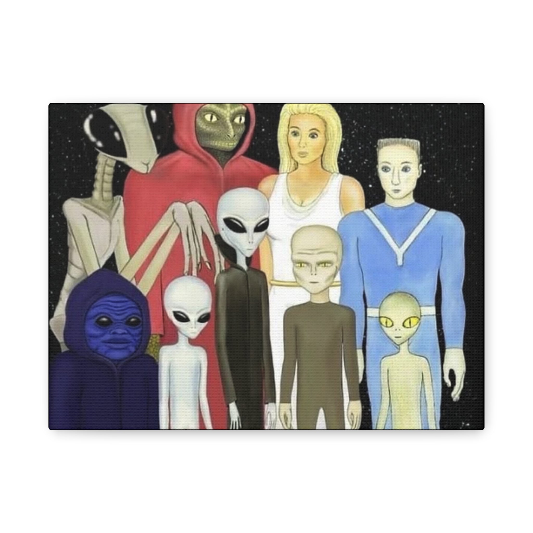 Alien Family Canvas Art Print, Sci-Fi Home Decor, Unique Gift, Cosmic Wall Art, Geeky Room Decoration