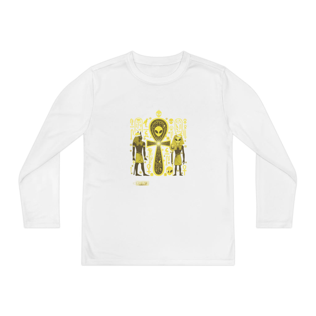 Youth Long Sleeve Tee — Yellow Alien Pharaoh Graphic
