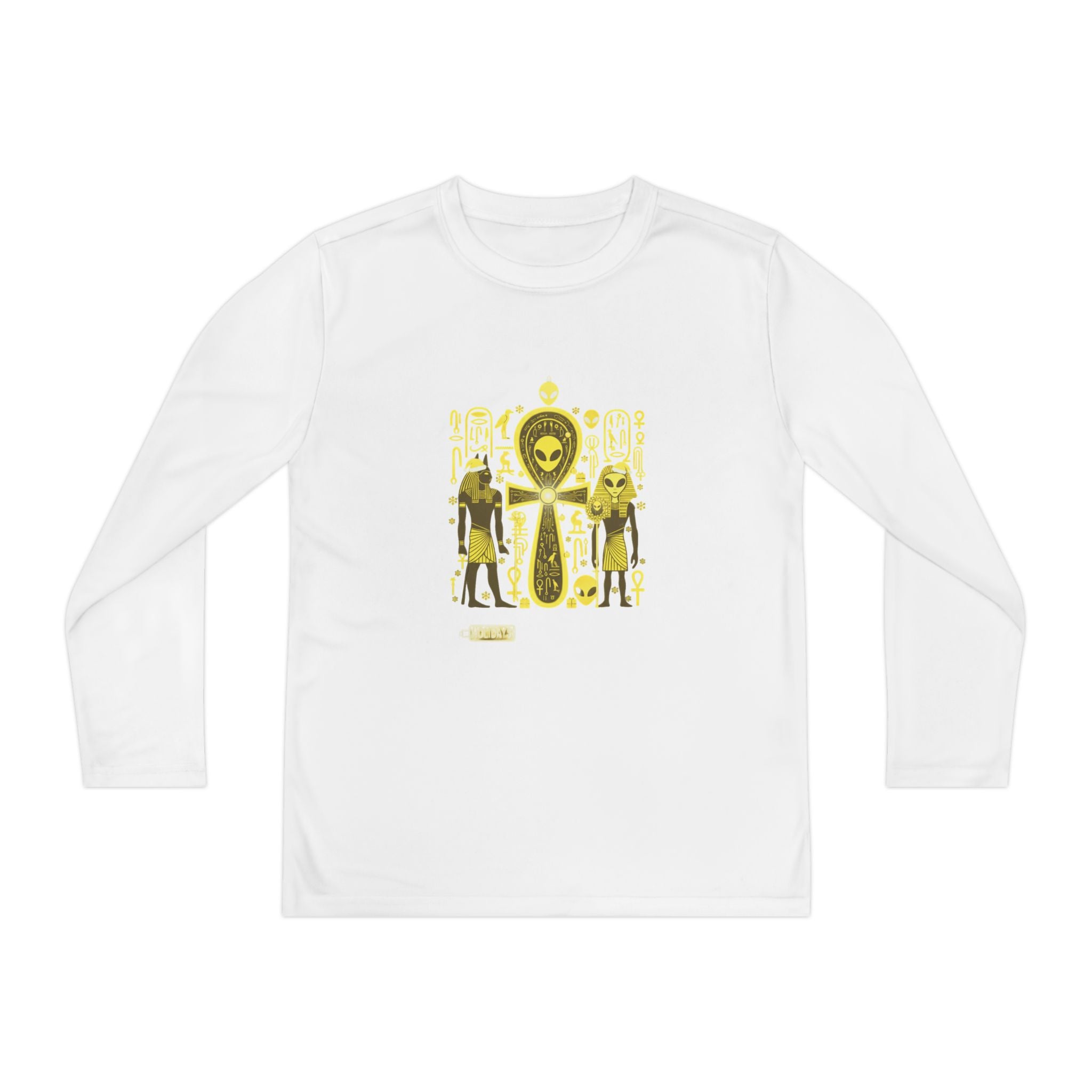 Youth Long Sleeve Tee — Yellow Alien Pharaoh Graphic