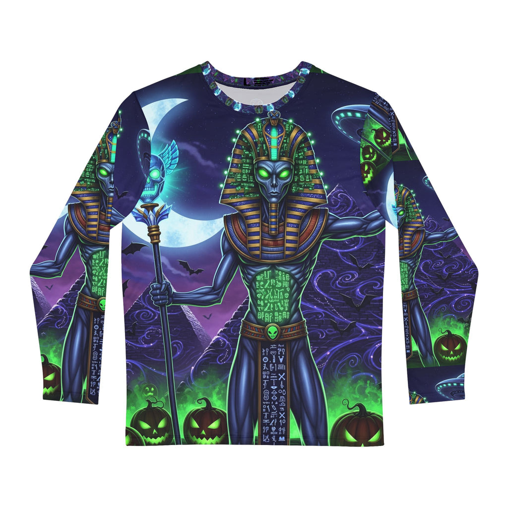 Alien Pharaoh Halloween Long Sleeve Shirt — Cosmic Egyptian AOP