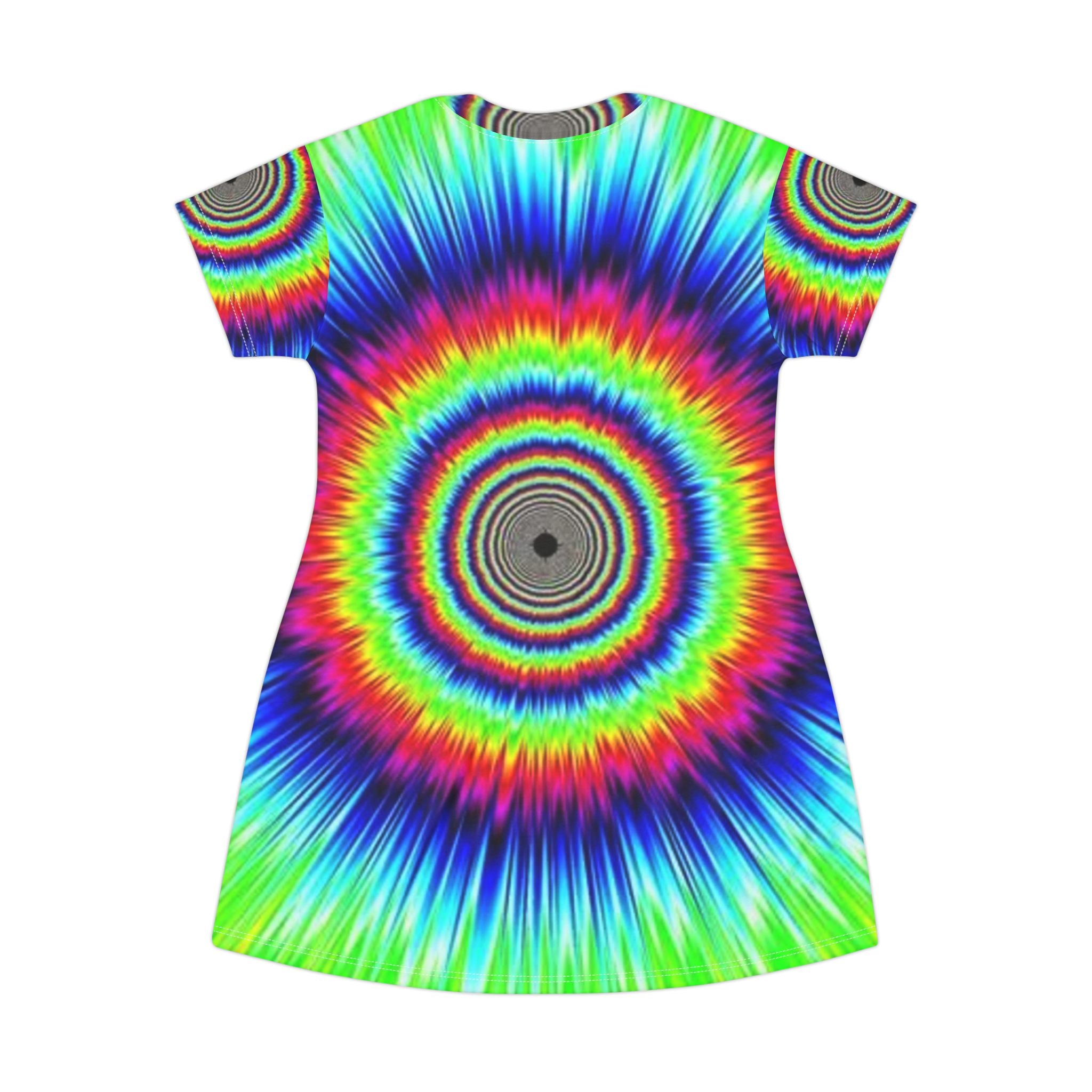 Tie-Dye Sunburst Mini Dress – Psychedelic Rainbow AOP T-Shirt Dress
